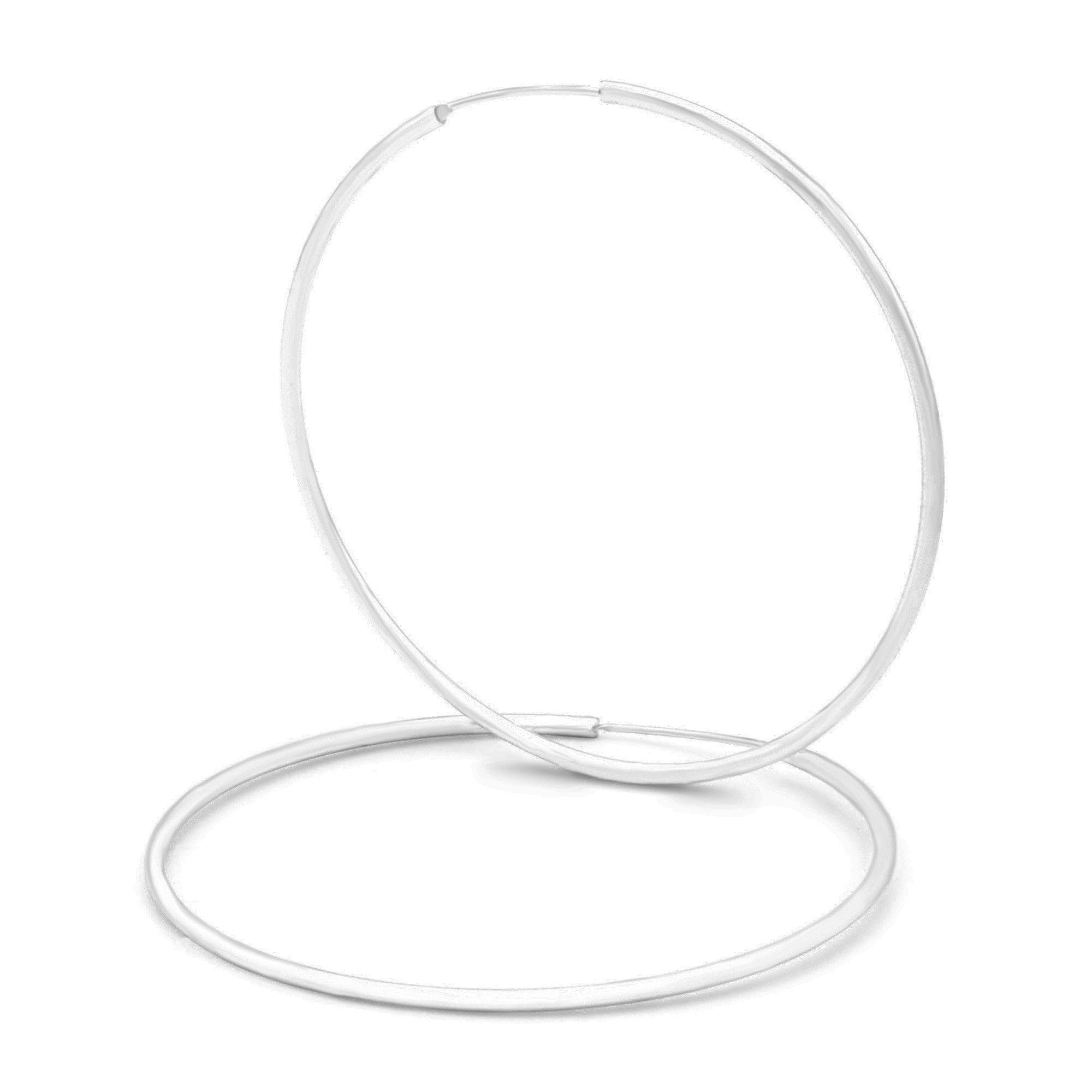 BEBERLINI Silver Large Hoop Earrings for Women - 2mm Thick Plain Hoops, Hip Hop Fashion Jewelry - Perfect for Everyday Wear, Parties and Gift Giving