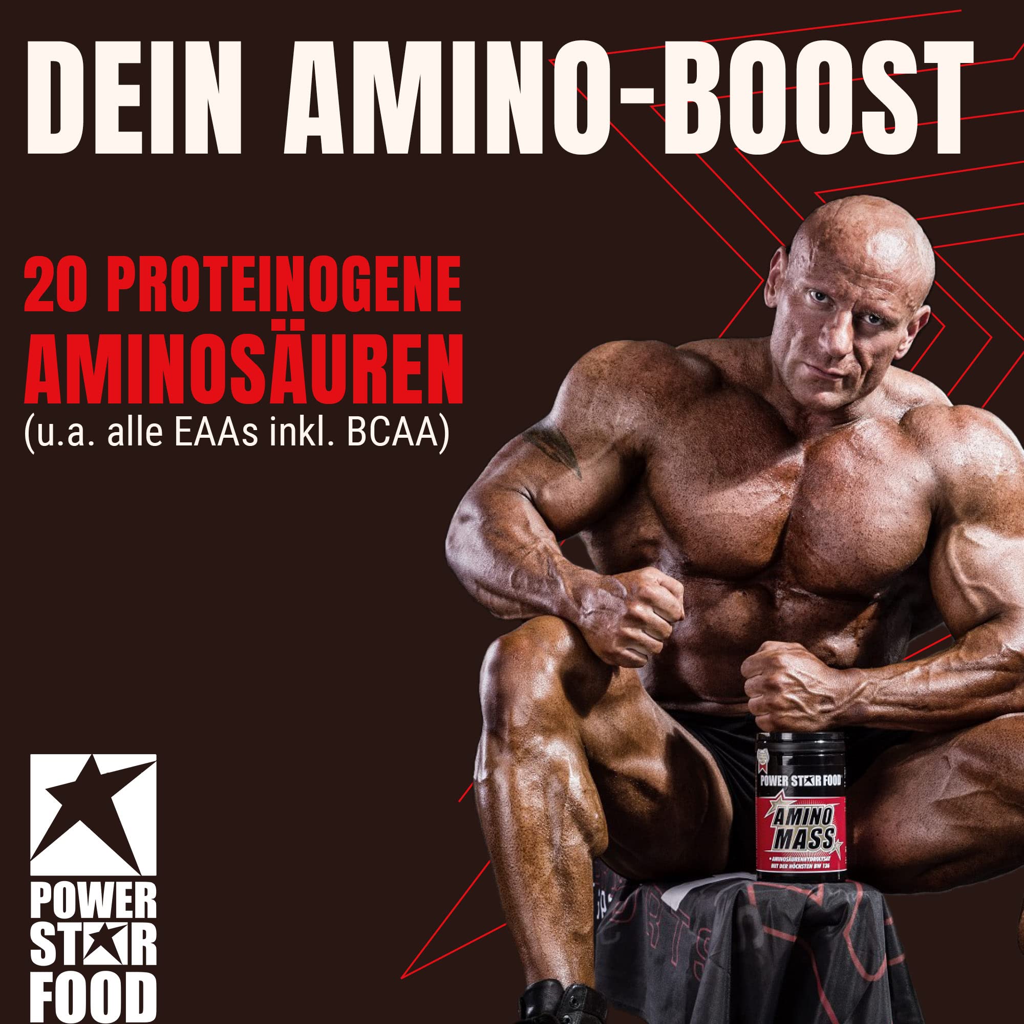 Powerstar AMINO MASS | High-Dose Amino Acid Complex | 500 Tablets | World's Highest Biological Value 136 | Muscle Building, Workout & Protein Supplement | German Made | Perfect for Bodybuilding, Fitness Training & Post-Workout Recovery