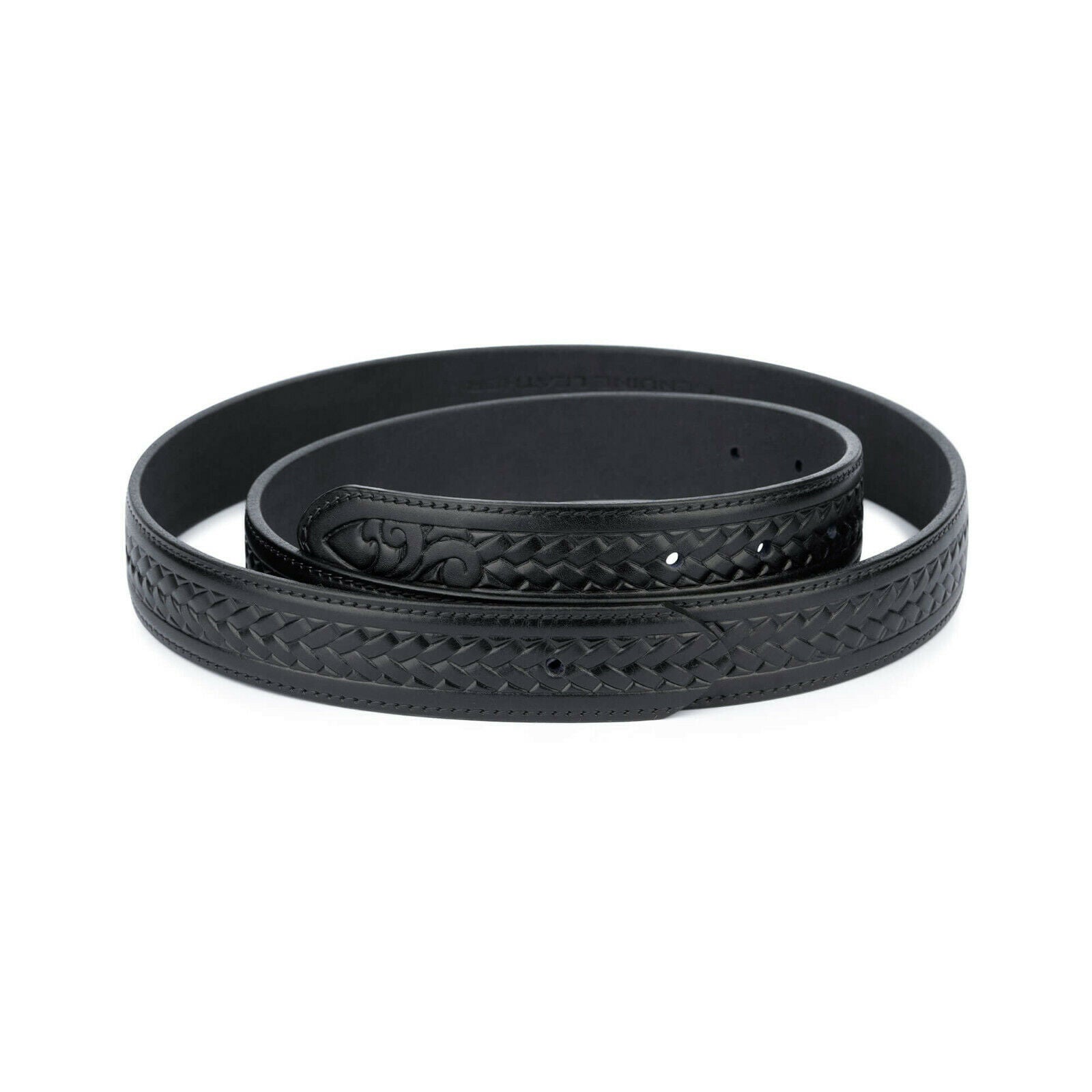 Genuine Black Full Grain Leather Belt Strap - Premium Ferragamo Replacement with Tooled Embossed Design | Perfect for Dress Pants, Business Attire & Formal Occasions