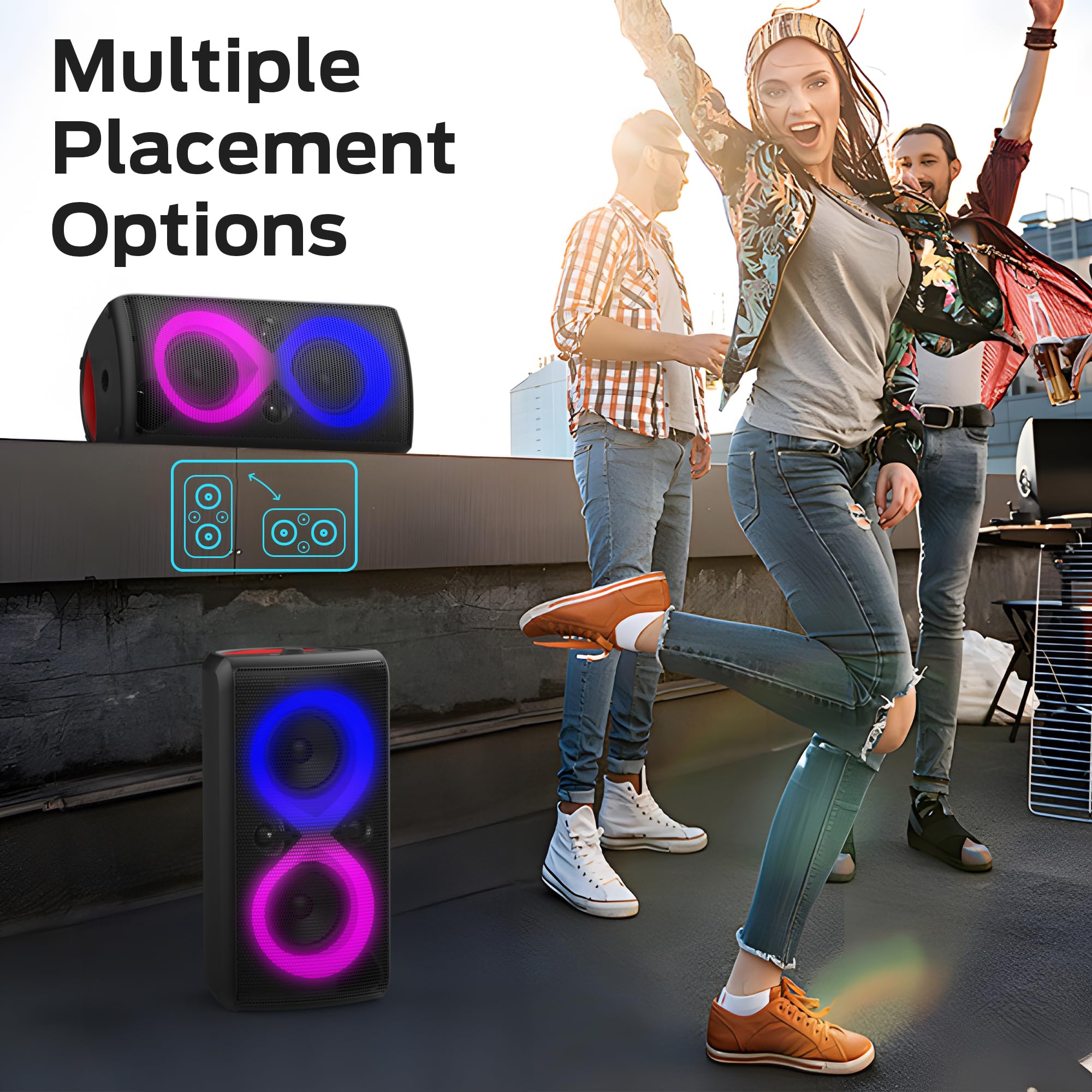 Monster Cycle Plus Bluetooth Speaker - 380W High Power Portable Party Speaker with 7 Color LED Lights, 108dB Loud Stereo Bass, 24H Playtime & Built-in Subwoofer - Perfect for Outdoor Parties, Beach, Camping & Home Entertainment