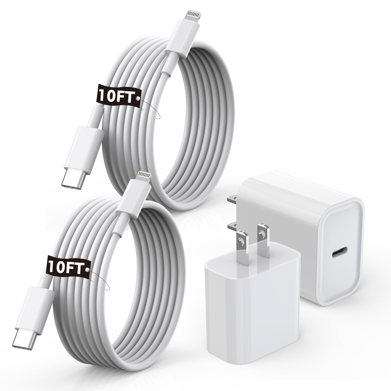 Apple MFi Certified 10FT Fast iPhone Charger - 2Pack 20W USB C Power Adapter & Extra Long Lightning Cable for iPhone 14/13/12/11/XS/XR/X/SE - Fast Charging for Home, Office & Travel