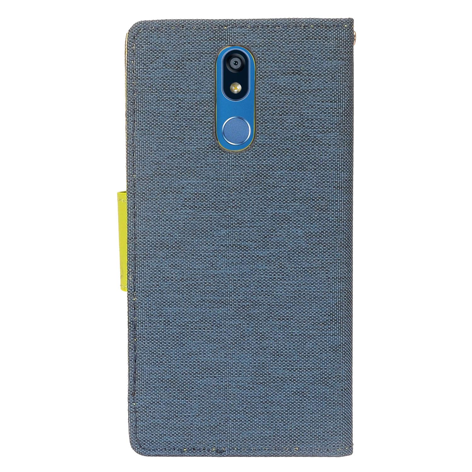 Z-GEN Denim Fabric Flip Wallet Phone Case for LG K40/Harmony 3/Xpression Plus 2 (2019) LM-X420/LG Solo LTE L423DL - CT5 Green & Dark Blue - Perfect for Everyday Protection & Style
