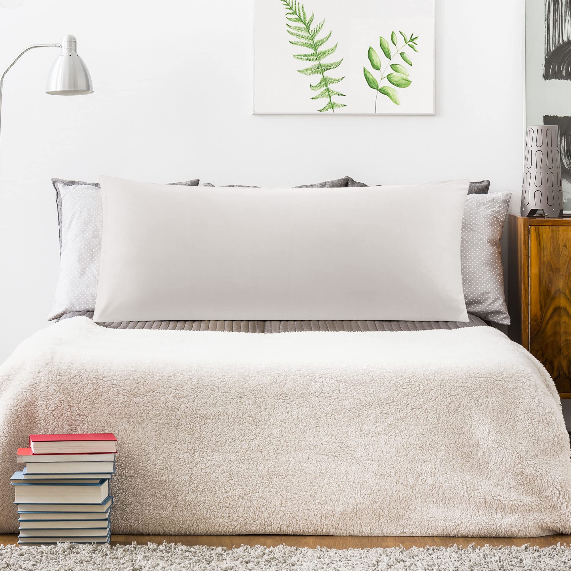 PiccoCasa 400-Thread-Count Cotton Body Pillow Cover with Zipper Closure - 20x54 Inches, Isabelline | Soft & Breathable Pillowcase for Sleeping, Pregnancy Support & Home Decor