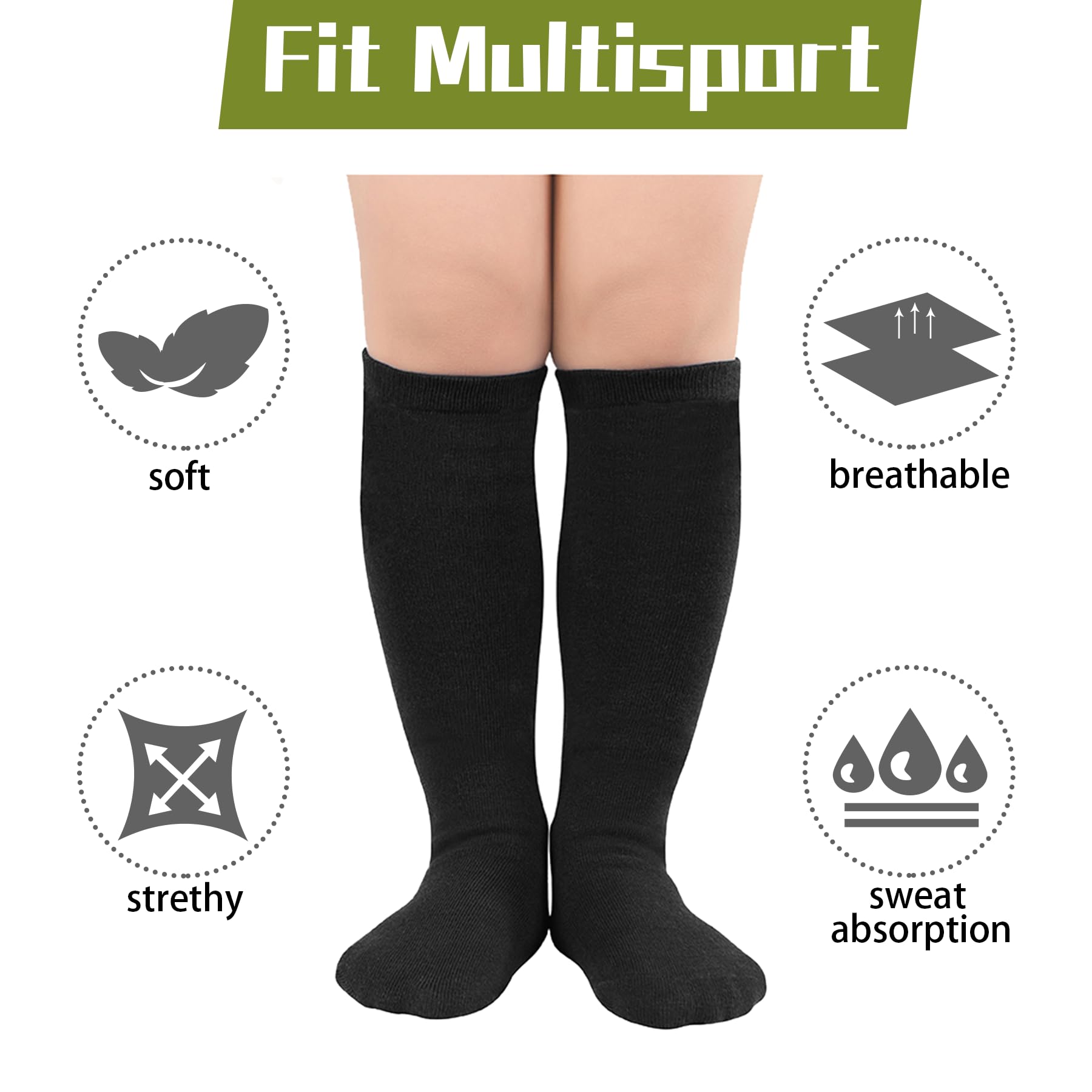Zando 4 Pairs Kids Soccer Socks - Youth Athletic Knee High Socks for Boys & Girls - Baseball, Softball, Soccer Sports Socks - Perfect for School PE, Team Sports & Casual Wear