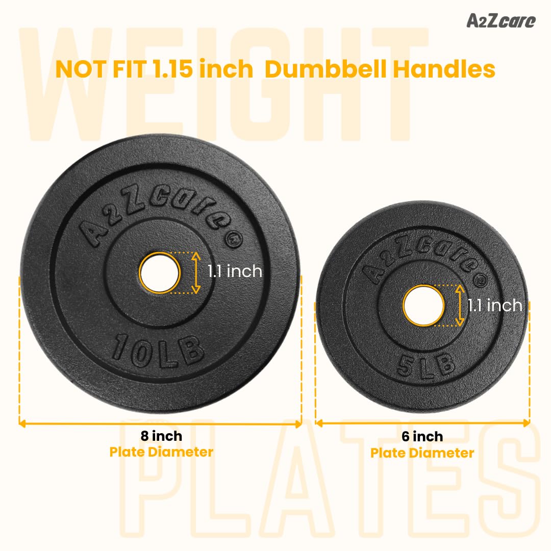 A2ZCARE 1 Inch Standard Weight Plates Set (1.25-15 lbs) - Cast Iron Dumbbell & Barbell Plates for Home Gym, Strength Training, and Fitness Workouts