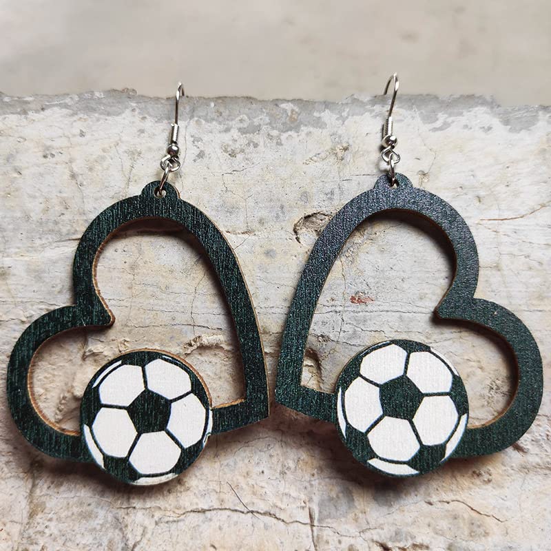Wooden Sports Fan Earrings - Football Basketball Volleyball Leopard Print Dangle Earrings for Women, Geometric Wood Jewelry for Players and Fans - Perfect for Game Day, Sports Events and Casual Wear
