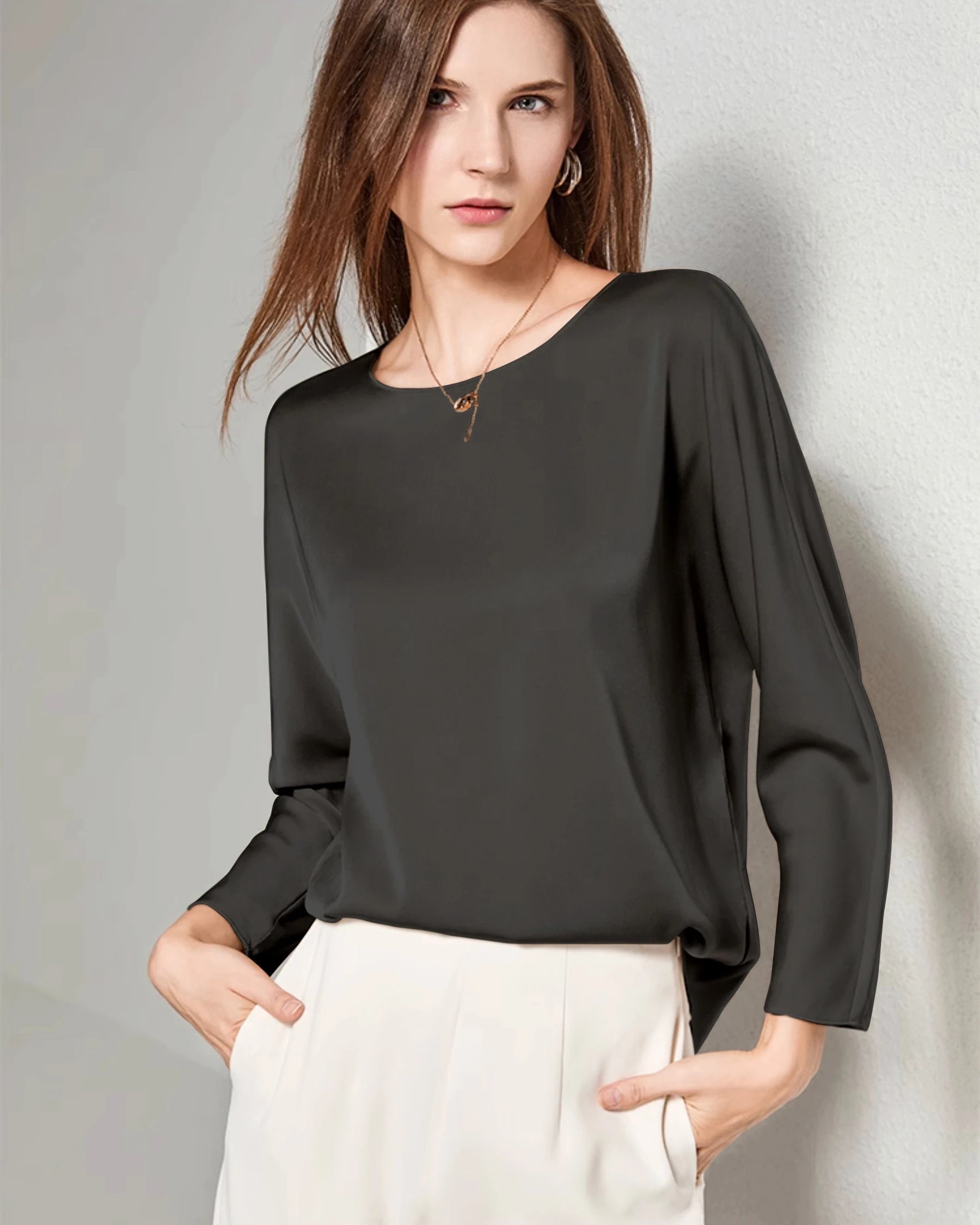 Women's Basic Round Neck Silk Blouse - Elegant & Comfortable Silk Shirt for Work & Casual Wear | Perfect for Office, Date Night & Special Occasions