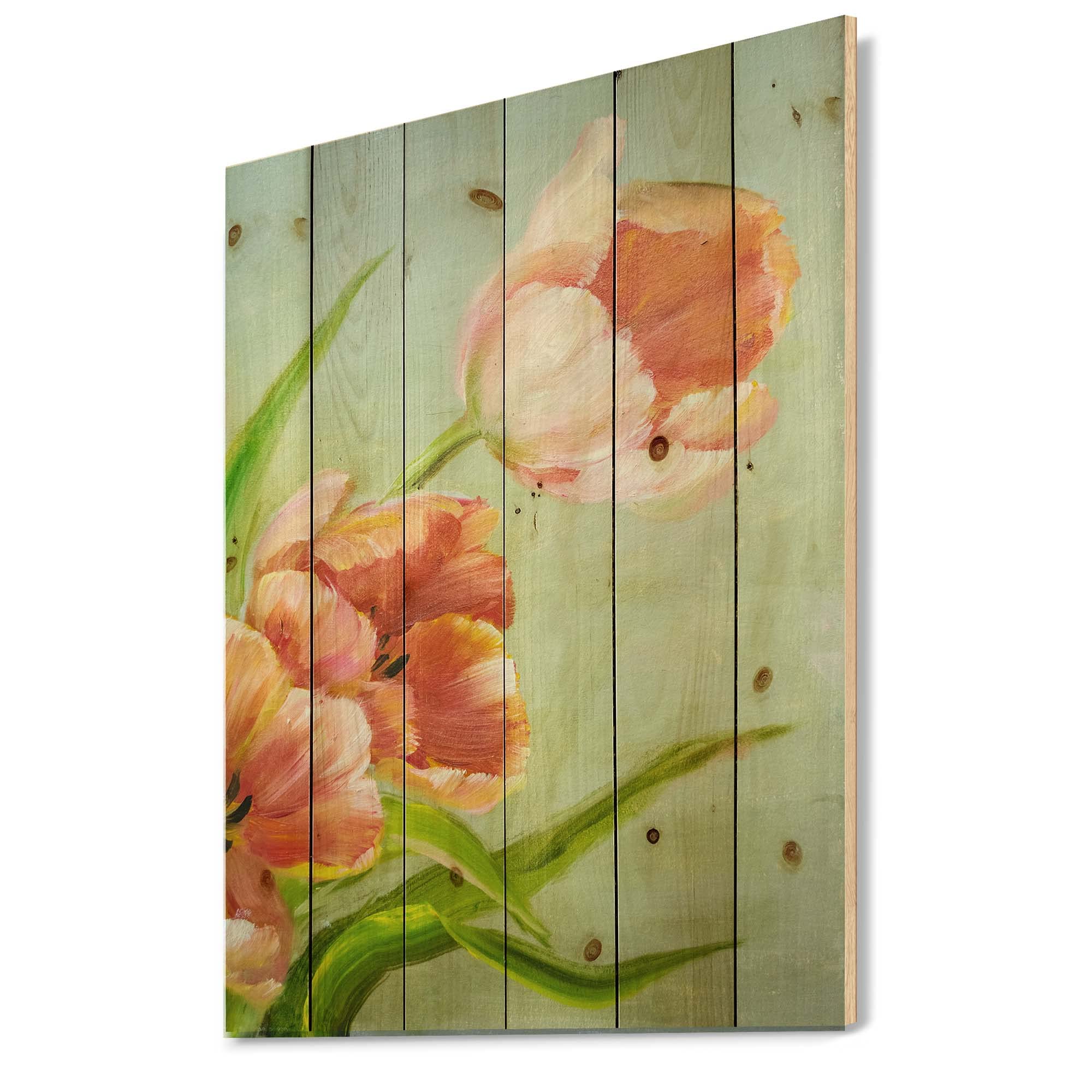Vintage Red Tulips Wood Wall Decor - Traditional Floral Pine Wood Art Panel - Large Orange Wood Wall Art for Living Room, Bedroom & Home Decor