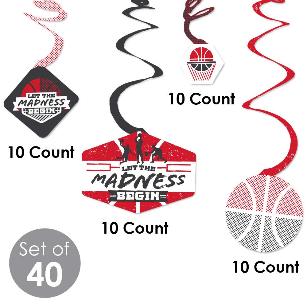 Red Basketball Party Decor - Set of 40 Hanging Swirls for College Sports Events