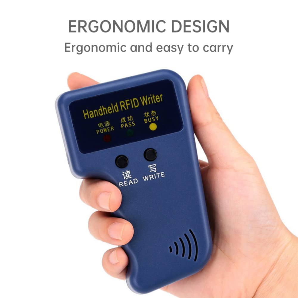 RFID Reader Writer - Handheld ID Card Copier for 125kHz EM4100 Chip & Key Fob (6pcs) - Access Control for Community, School & Office Security Systems - Perfect for ID Verification, Door Entry & Employee Management