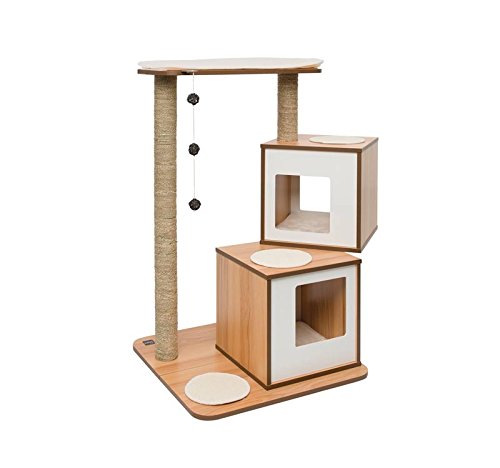 Premium Walnut Double Vesper Cat Tree with Scratching Posts - Sturdy & Stylish Cat Climbing Furniture for Indoor Cats - Perfect for Play, Rest & Exercise in Living Rooms & Bedrooms