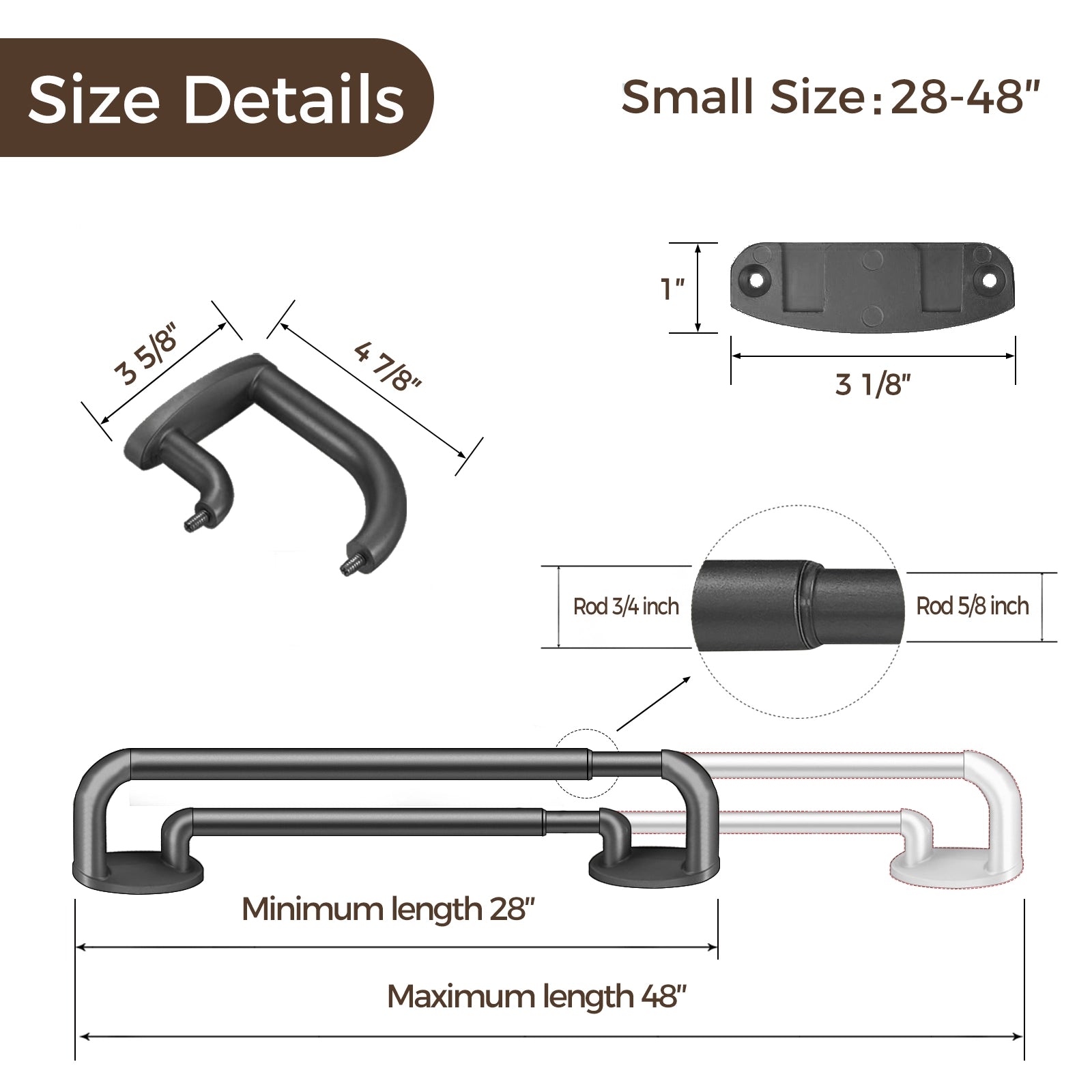 Jaylon Adjustable Double Curtain Rod with Rings - Extendable Drapery Rod for Windows, Perfect for Layering Sheer & Blackout Curtains in Living Room or Bedroom