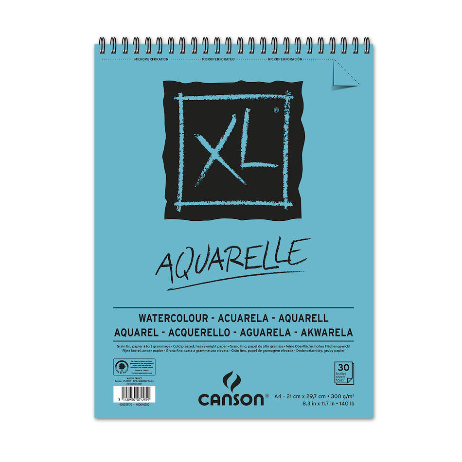Canson XL Aquarelle Watercolor Paper Spiral Pad - 30 Sheets, 140lb/300g, A4 Size (8.3 x 11.7 in) - Cold Press Texture for Watercolor Painting, Sketching & Mixed Media - Perfect for Artists, Students & Professionals