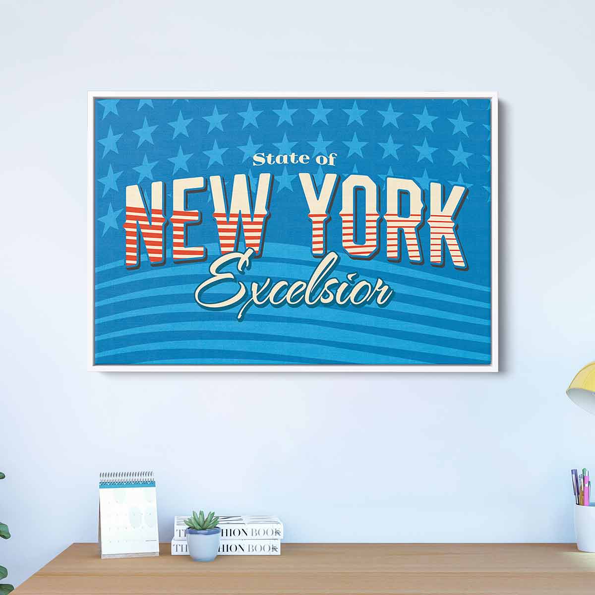 Blue New York Skyline Wall Art Canvas Print - 96x48 Inches Modern Cityscape Decor for Living Room, Bedroom & Office