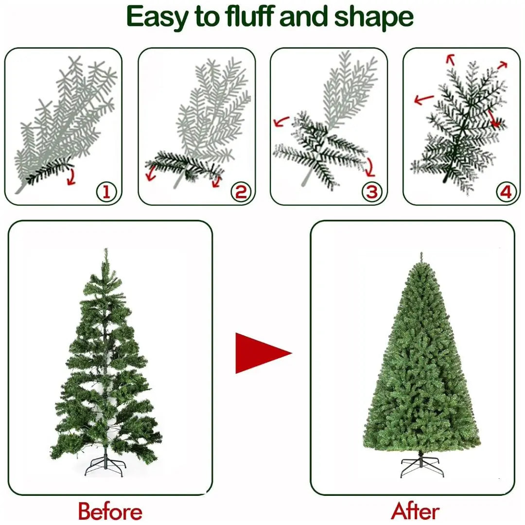6.5'/7.5'/9' Pre-Lit Artificial Christmas Tree with Warm White LED Lights, Metal Stand & Hinged Branches - Perfect for Home, Office & Holiday Decorations