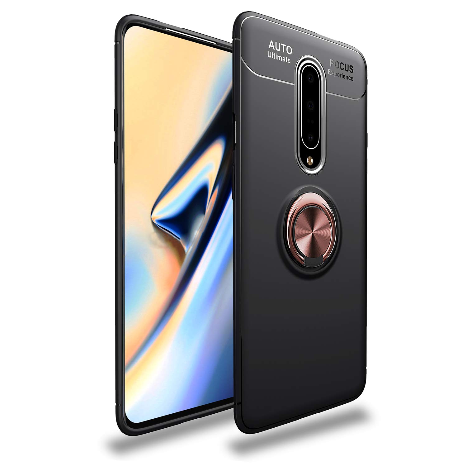 OnePlus 7 Pro Case with Rotatable Metal Ring Kickstand & Magnetic Car Mount - Shockproof Ultra-Slim Protective Phone Cover for OnePlus 7 Pro (Rose Gold/Black) - Perfect for Driving, Travel & Everyday Use