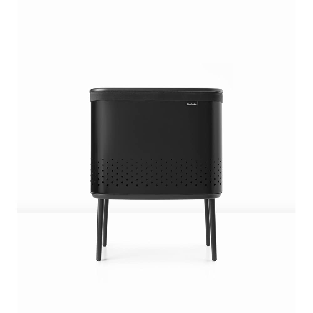 Brabantia Bo Laundry Hamper 16 Gallon - Removable Ventilated Laundry Basket with Flat Back, Stylish Matt Black Dirty Clothes Bin | Rust-Resistant Bathroom Hamper for Bedroom, Laundry Room & Dorm Organization