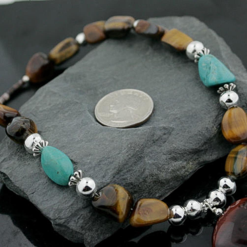 Authentic Navajo Turquoise & Tiger's Eye Sterling Silver Necklace – Handmade by Loma Siiva | Native American Jewelry for Women, Boho Fashion & Spiritual Healing