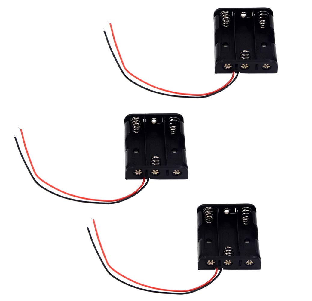 3 AA Battery Holder with Wires - Pack of 3 | Durable Plastic Battery Case with Leads for DIY Electronics, Flashlights & Science Projects | Perfect for Powering LED Lights, Toys & Small Devices