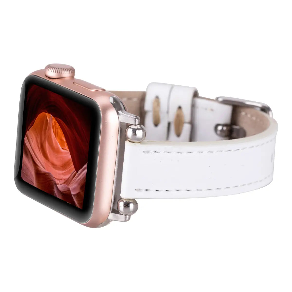 Premium White Leather Ultra Slim Apple Watch Band - Compatible with All Apple Watch Models - Elegant & Comfortable for Workouts, Office & Everyday Wear
