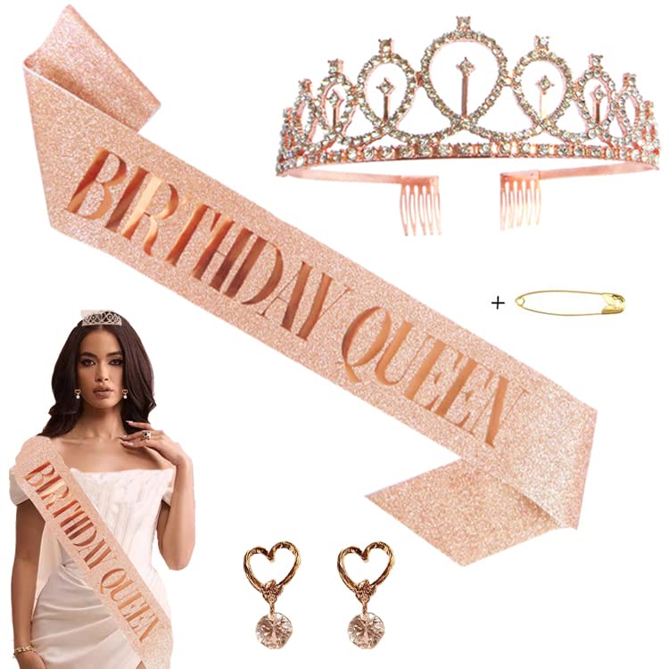 Funducts Birthday Sash & Rhinestone Tiara Set for Girls & Women - Premium Princess Crown Gift, Party Decorations & Celebration Supplies | Perfect for Birthday Parties, Quinceañeras, Bachelorette Events & Royal-Themed Occasions
