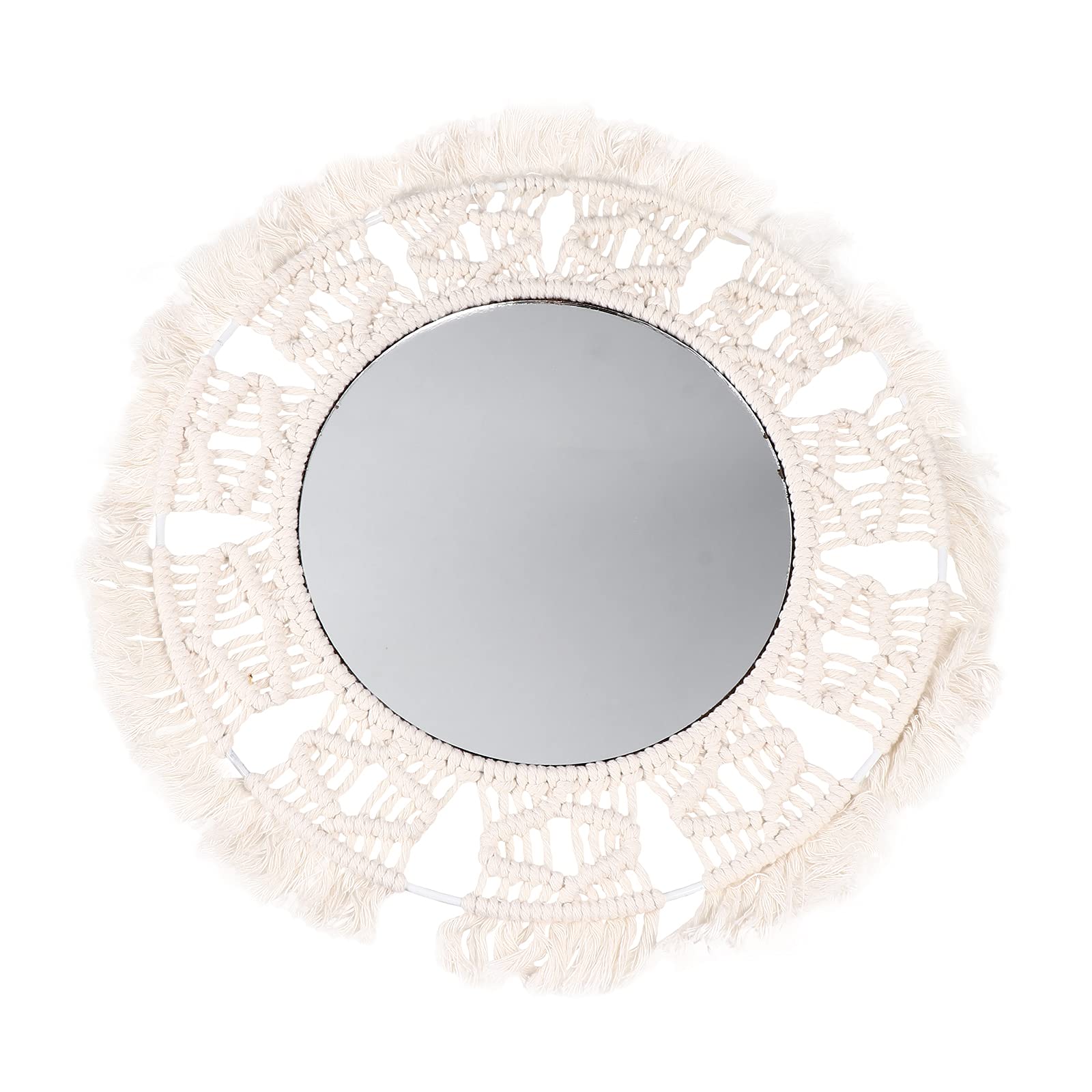 Bohemian Cotton Rope Mirror - Handwoven Wall Decor with Woven Design, Nordic Style Makeup Mirror & Photo Prop for Home, Bedroom, Bathroom, Living Room Decor