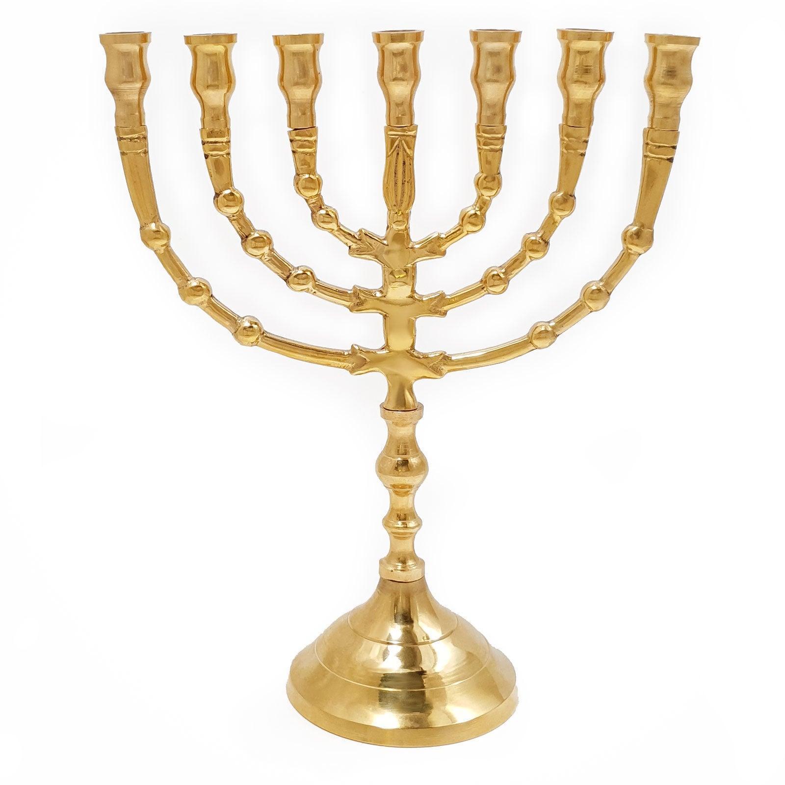 Authentic Gold Plated 7-Branch Temple Menorah - 9.2 Inch Jerusalem Judaica Gift for Hanukkah, Jewish Holidays & Home Decor