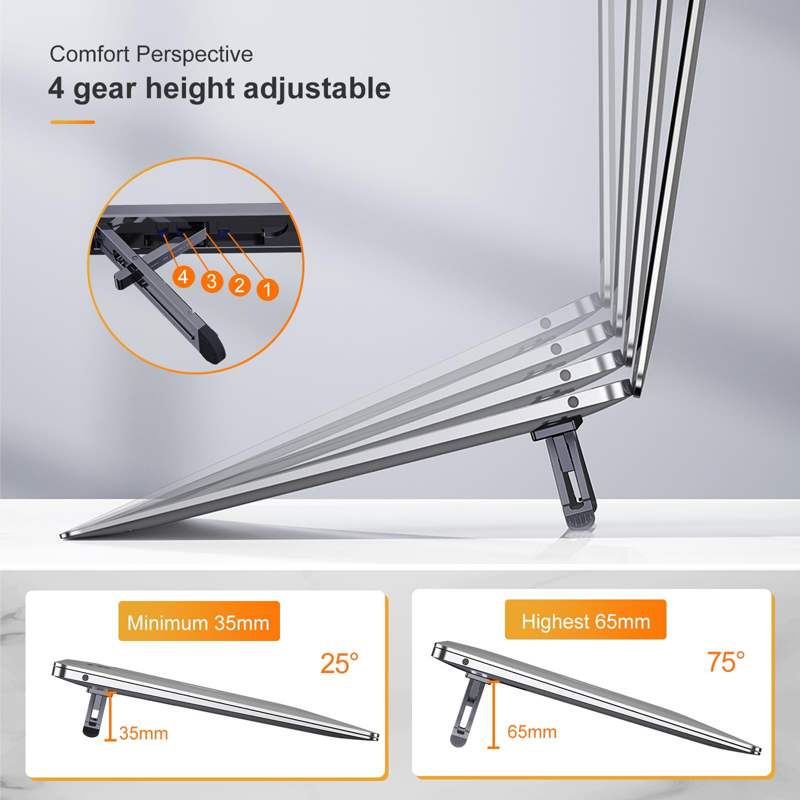 Adjustable Laptop Stand for Desk - 4 Height Ergonomic Laptop Riser with Keyboard Tray | Compatible with MacBook Pro/Air, Dell, HP & 10-15.6