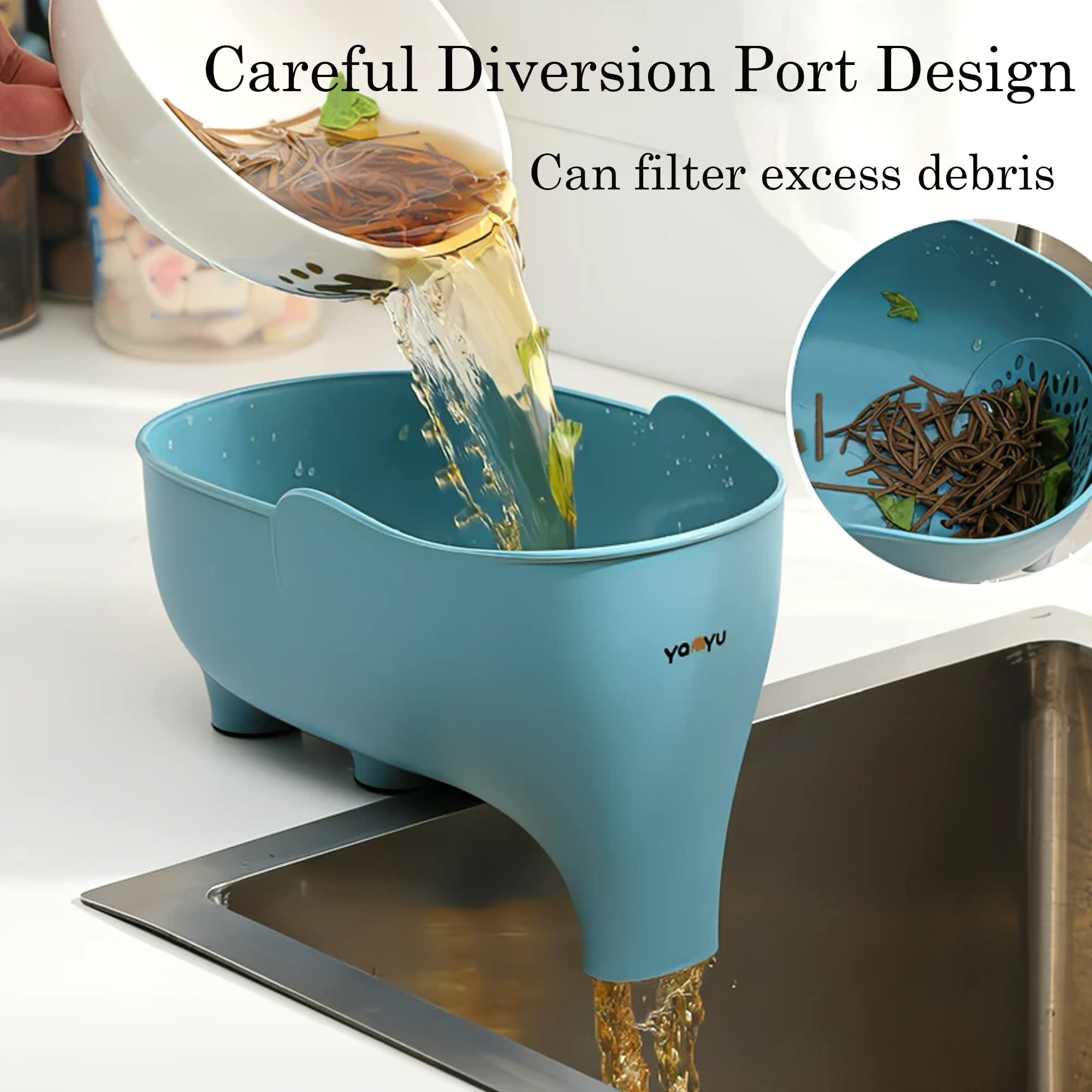 2-Pack Elephant Design Vegetable Washing Basket with Drain Holes - Green & Gray Colander for Fruits, Pasta, Noodles - Perfect for Kitchen, Salad Prep & Dish Draining