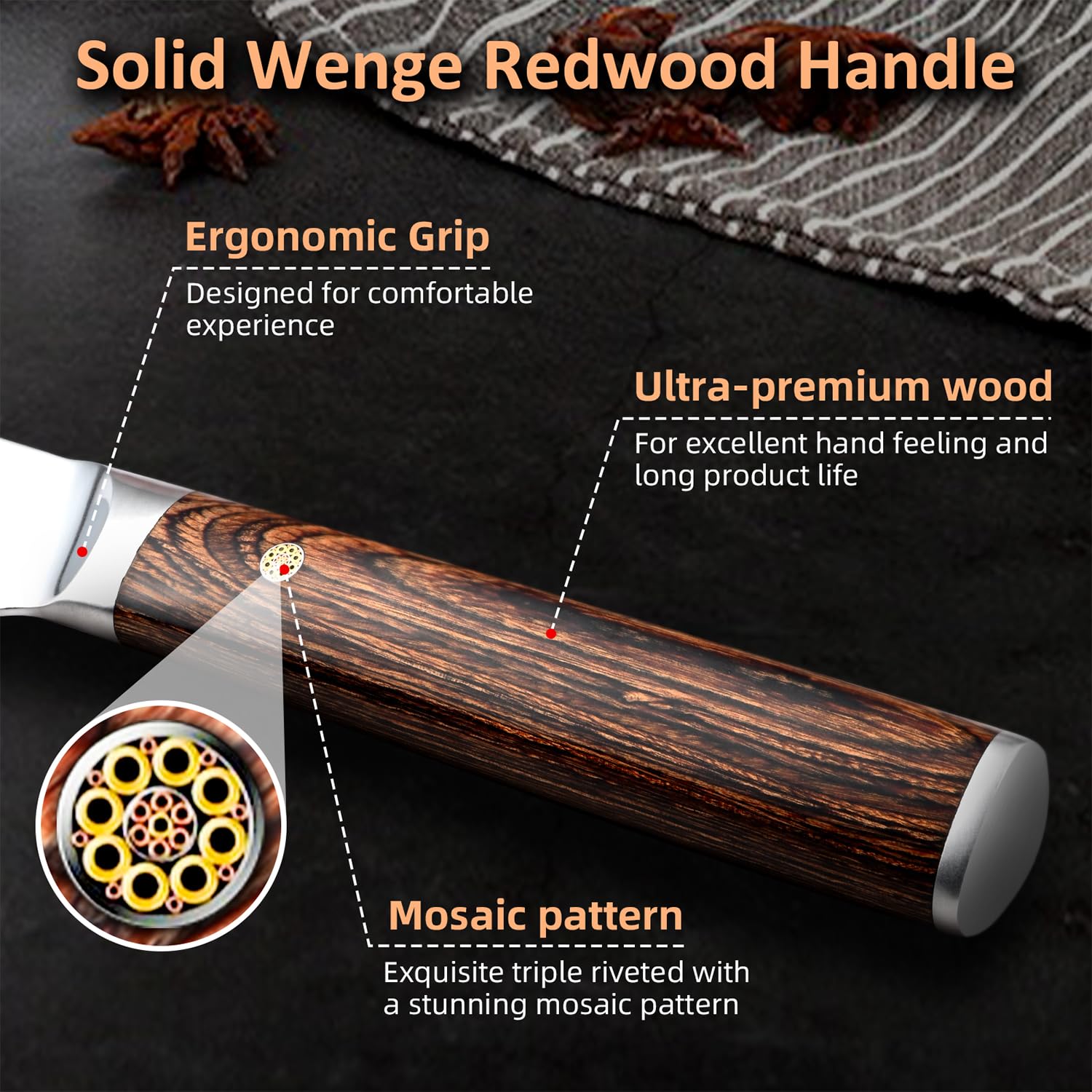 Ompusos 8 Inch Chef Knife - Ultra Sharp Japanese Damascus Kitchen Knife with VG-10 High Carbon Stainless Steel Blade & Ergonomic Wooden Handle - Perfect for Home Cooking, Professional Chefs, and Restaurant Use - Comes in Elegant Gift Box