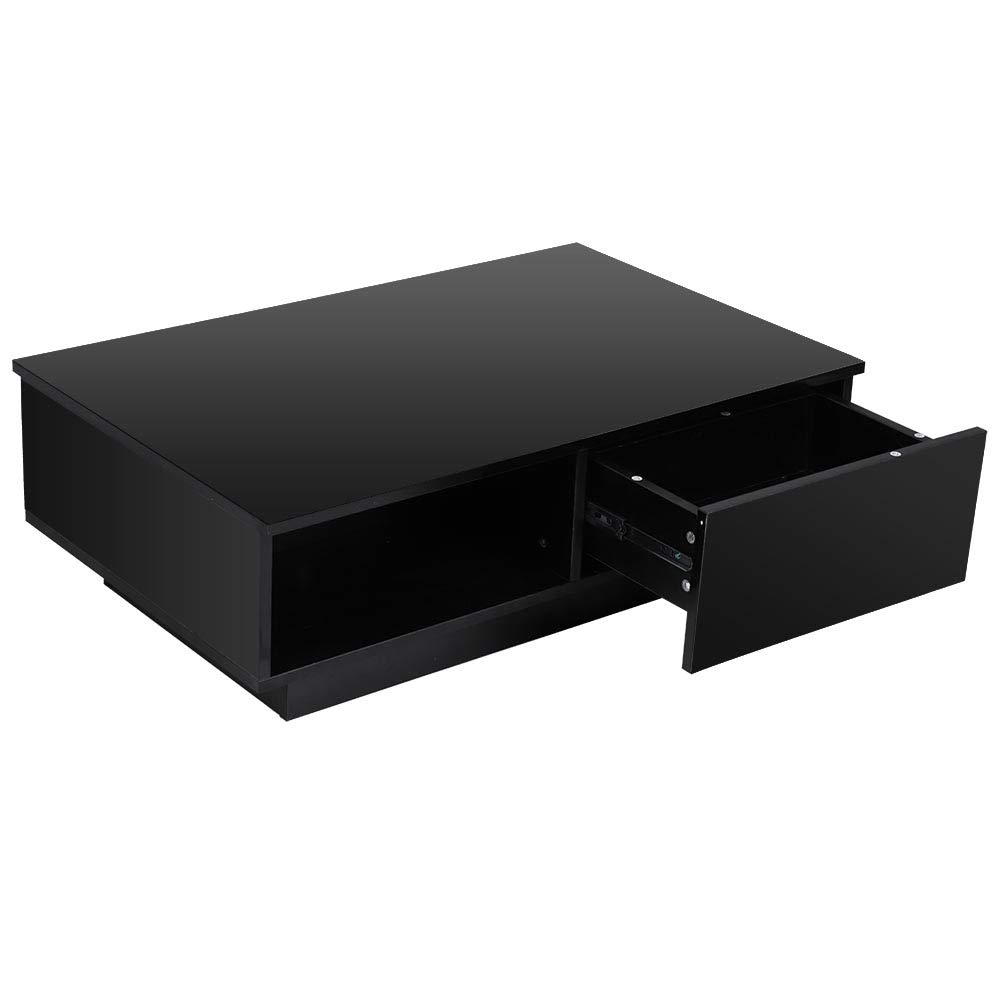 Modern High Gloss LED Coffee Table with Storage Drawer - 37.4 x 23.6 x 12.4 Inches Black Living Room Furniture for Small Spaces, Home Decor & Entertaining Guests
