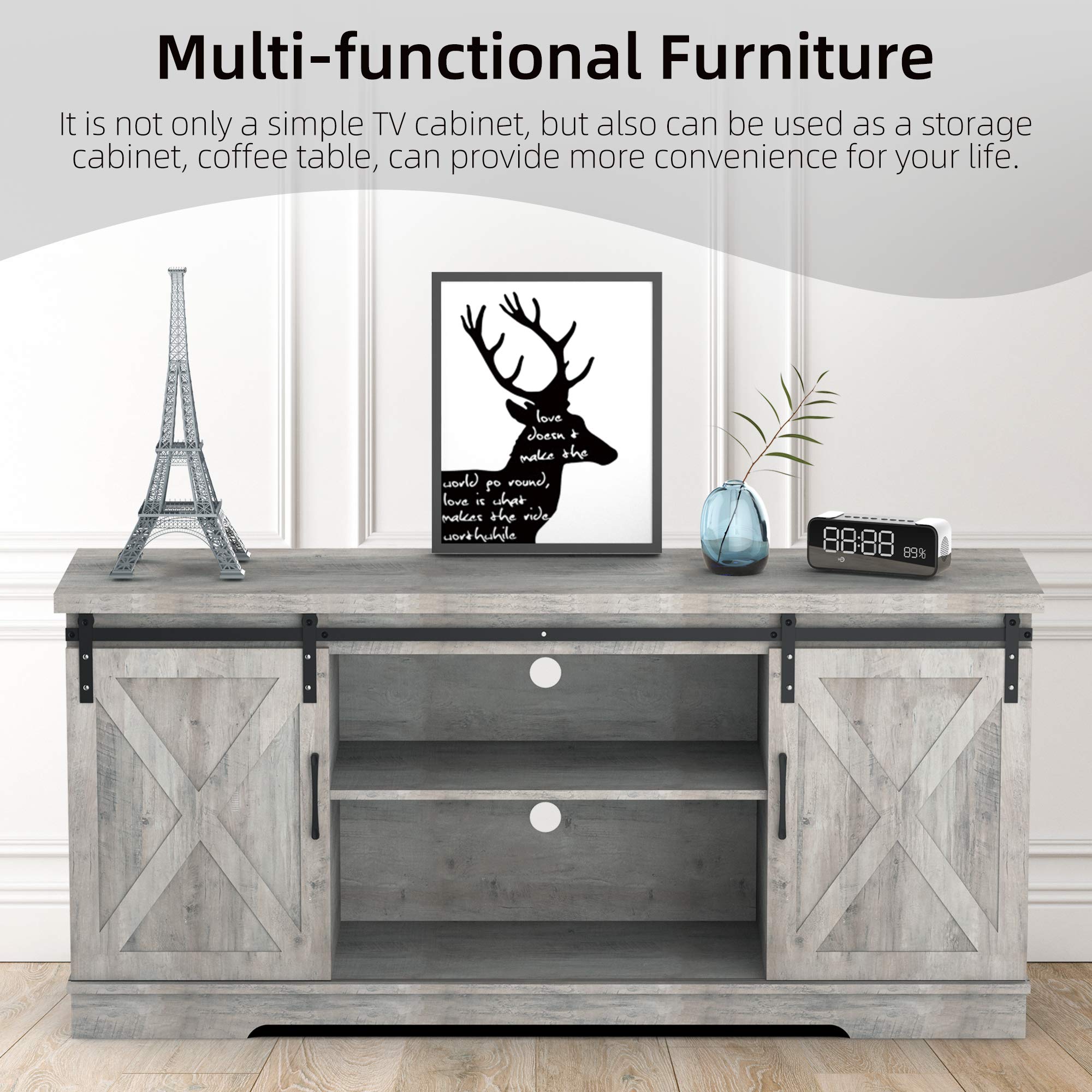 Rustic TV Stand for 65 Inch TV - Farmhouse Double Barn Door Entertainment Center with Adjustable Shelves, Media Console & Storage Cabinet - Perfect for Living Room, Home Theater & Farmhouse Decor