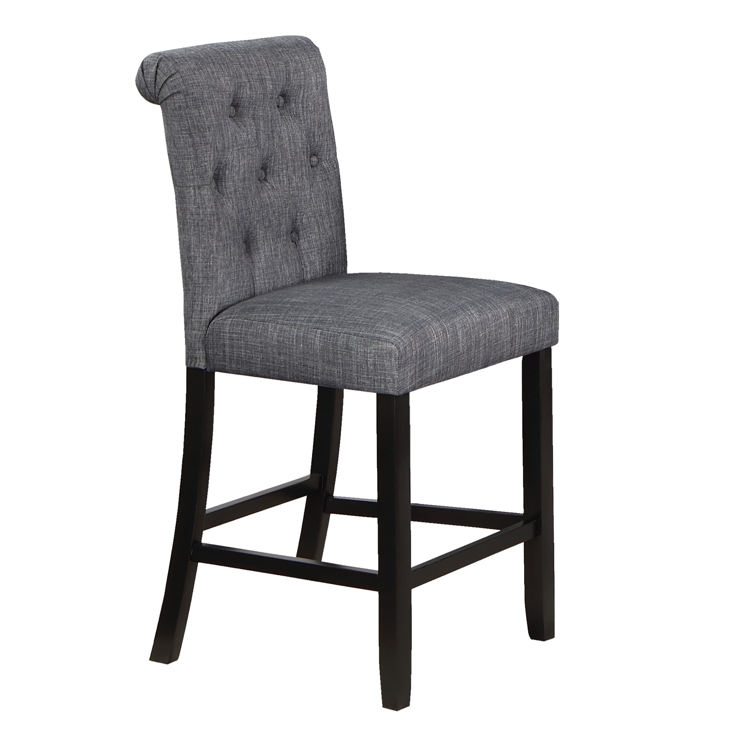 Set of 2 Charcoal Fabric Counter Height Dining Chairs with Plush Cushion & Tufted Back - Modern Kitchen Bar Stools for Breakfast Nook, Dining Room, and Small Space