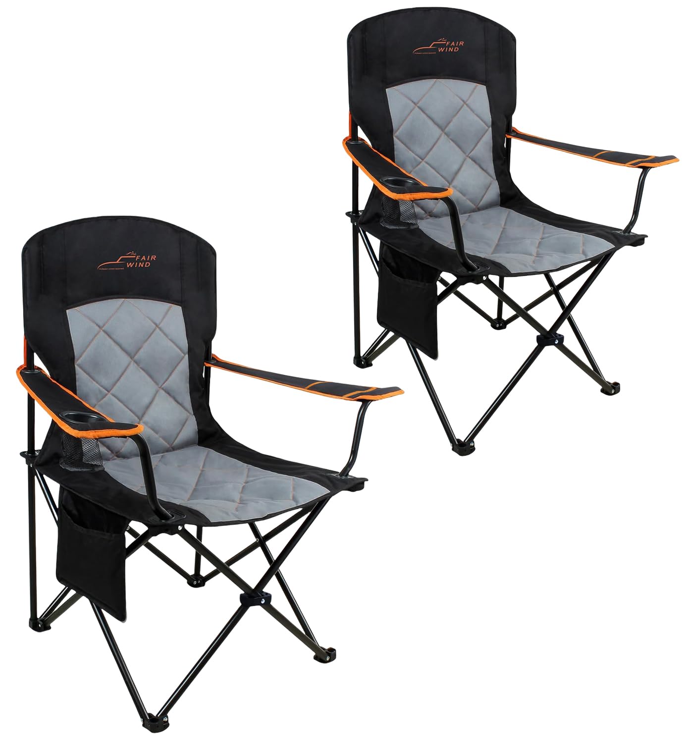 FAIR WIND 2 Pack Heavy Duty Oversized Camping Chairs - 350 LBS Weight Capacity, Fully Padded Quad Fold Arm Chairs with Cup Holder & Lumbar Support - Portable Collapsible Outdoor Chairs for Camping, Beach, Backyard, Picnics, and Tailgating - Black