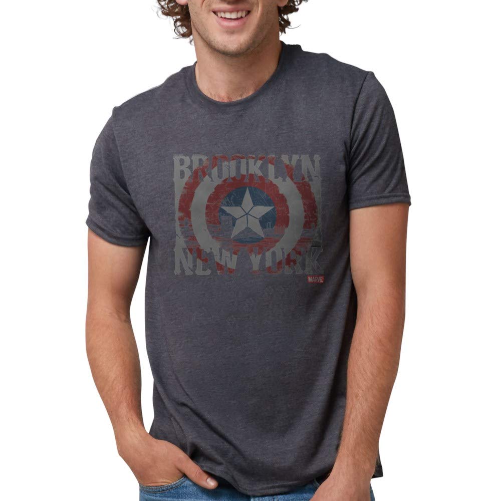 Captain America Brooklyn Distressed Men's Tri-Blend T-Shirt | Soft Vintage Style Graphic Tee for Superhero Fans | Perfect for Casual Wear, Comic Con & Marvel Movie Nights