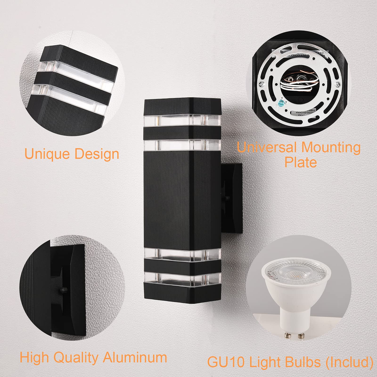 DASTOR 4 Pack Outdoor Wall Lights - Modern Black Exterior Lighting Fixtures with 2-Layer Design, Waterproof Wall Mount Sconces for Porch, Patio, Garage & Garden - Perfect for Home Security and Landscape Illumination