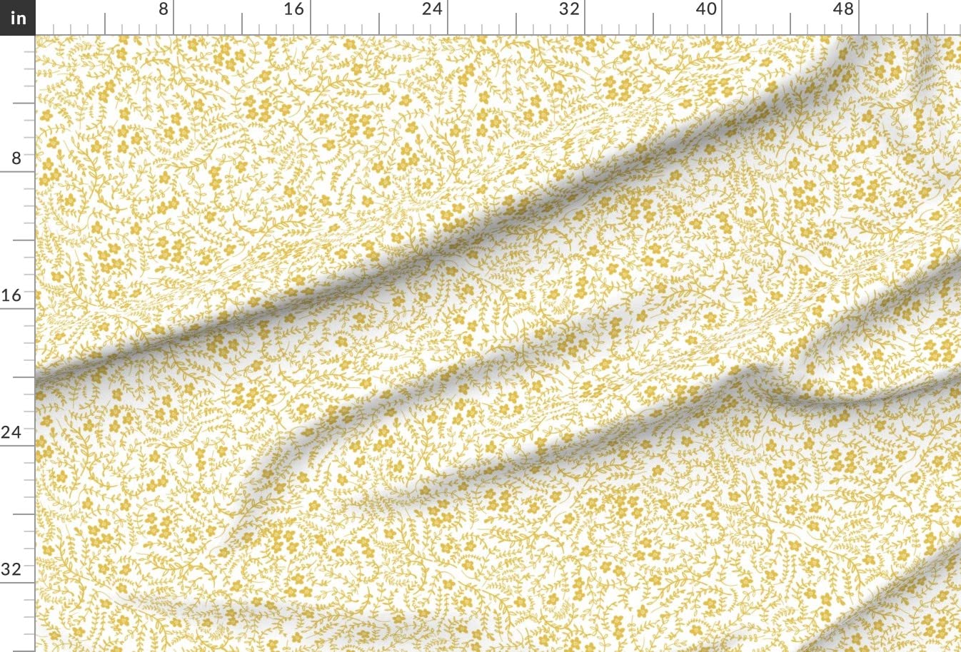 Floral Ditsy Flowers Printed Velvet Fabric by The Yard - Spring Summer Mustard Fern Foliage Upholstery Material for Home Decor, Dresses & Curtains | Spoonflower Premium Fabric