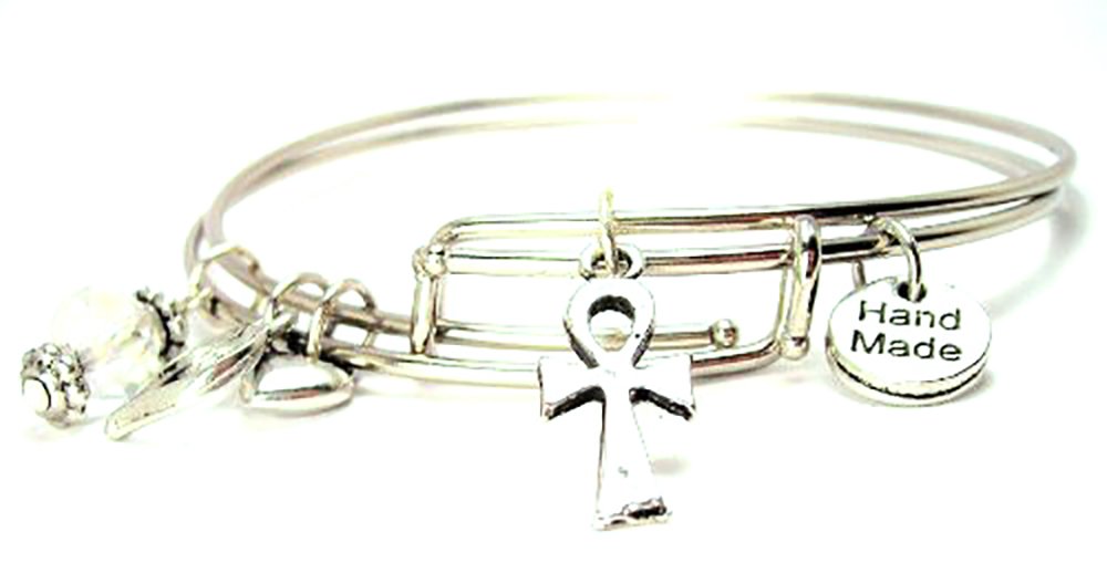 Ankh Expandable Wire Bangles - Set of 2 Adjustable Bracelets (2.5 Inch) | Egyptian Symbol Jewelry for Women, Boho Chic Accessories for Everyday Wear & Special Occasions