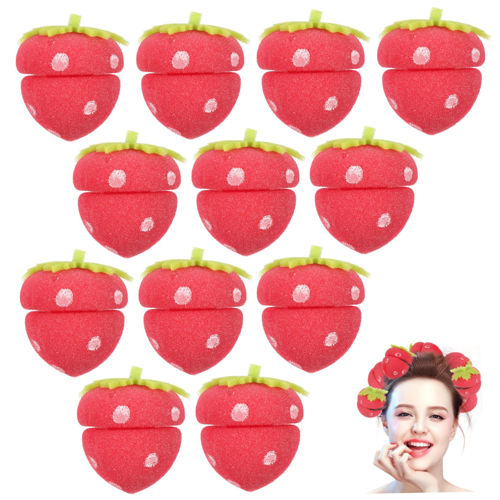 LALAFINA 12pcs No Heat Hair Curler Sponge Set - Strawberry Sponge Curlers for Women, Home & Salon Use | Perfect for Beach Waves, Overnight Curls & Natural Hairstyling