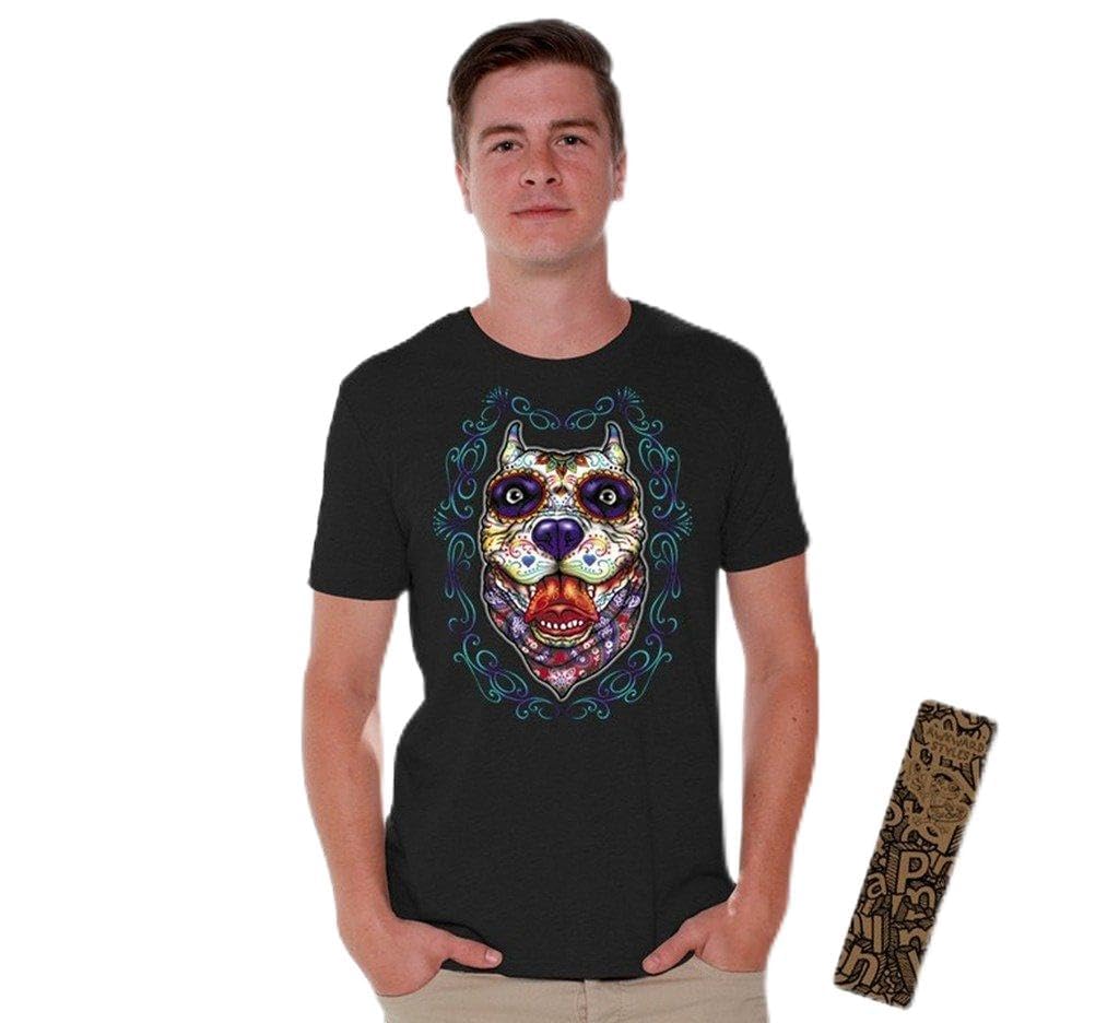 Pitbull Skull T-Shirt - Unique Sugar Skull Design with Free Bookmark - Perfect for Bikers, Rock Fans & Gothic Fashion Lovers
