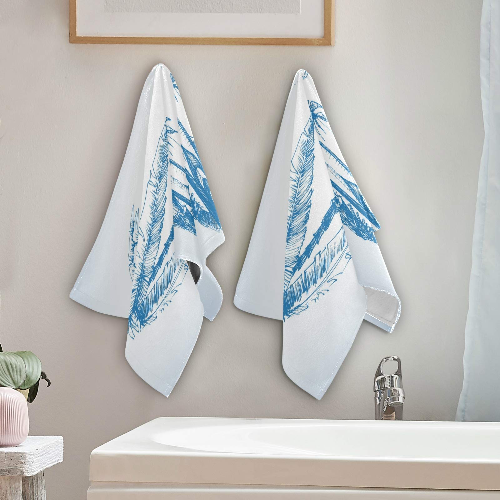 Premium 2-Piece Surfboard Palm Tree Hand Towels - Soft Absorbent Bath, Gym & Spa Towels (28.3
