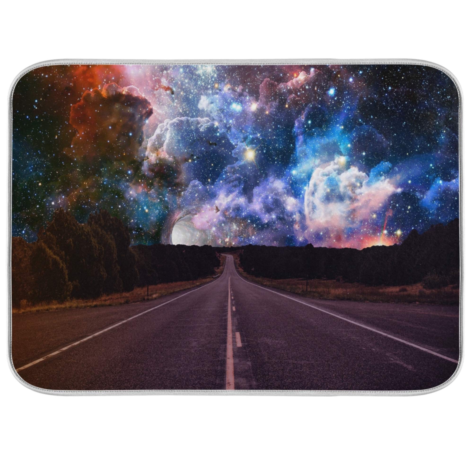 **Absorbent Kitchen Dish Drying Mat - Waterproof Insulation Dinnerware Protective Pad, 16x18 Inch, Non-Slip Coffee Machine & Bathroom Counter Mat (Sky Nebula Design) - Perfect for Drying Dishes, Protecting Countertops & Organizing Small Spaces**