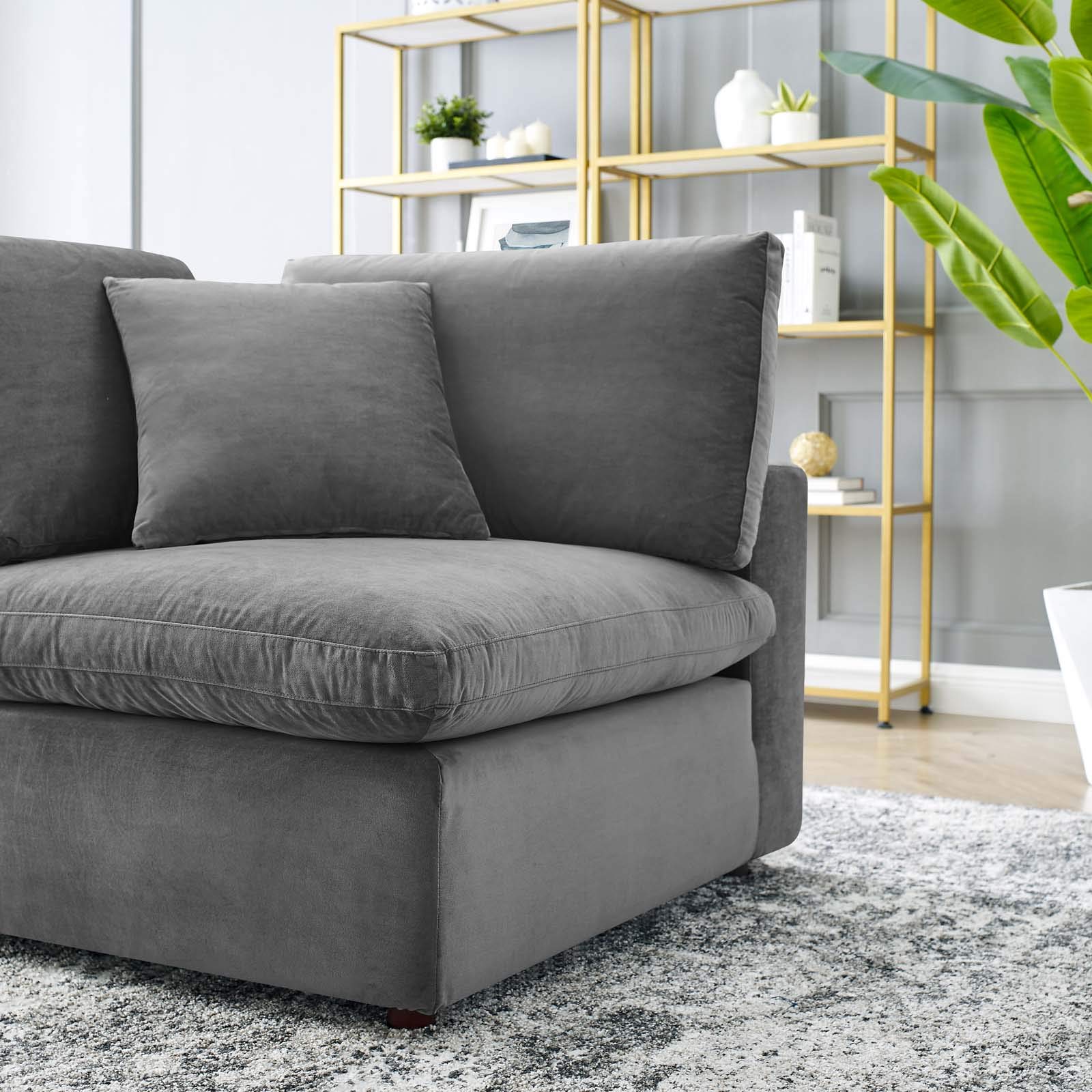 Modway Commix Down-Filled Overstuffed Performance Velvet Sectional Sofa Corner Chair - Luxurious Comfort for Living Room, Lounge & Home Theater
