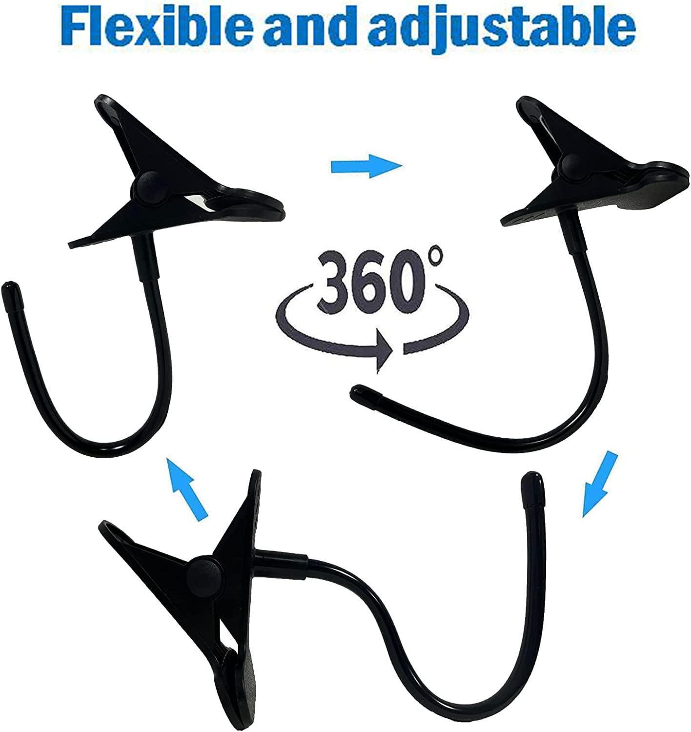 2 Pack Headphone Stand Holder - Clamp On Headphone Hanger for Desk/Headboard Mount - Sturdy & Flexible Design Fits Thick Desks Up to 2 Inches - Vertical, Horizontal & Diagonal Mounting - Perfect for Gaming, Office & Home Workspace Organization