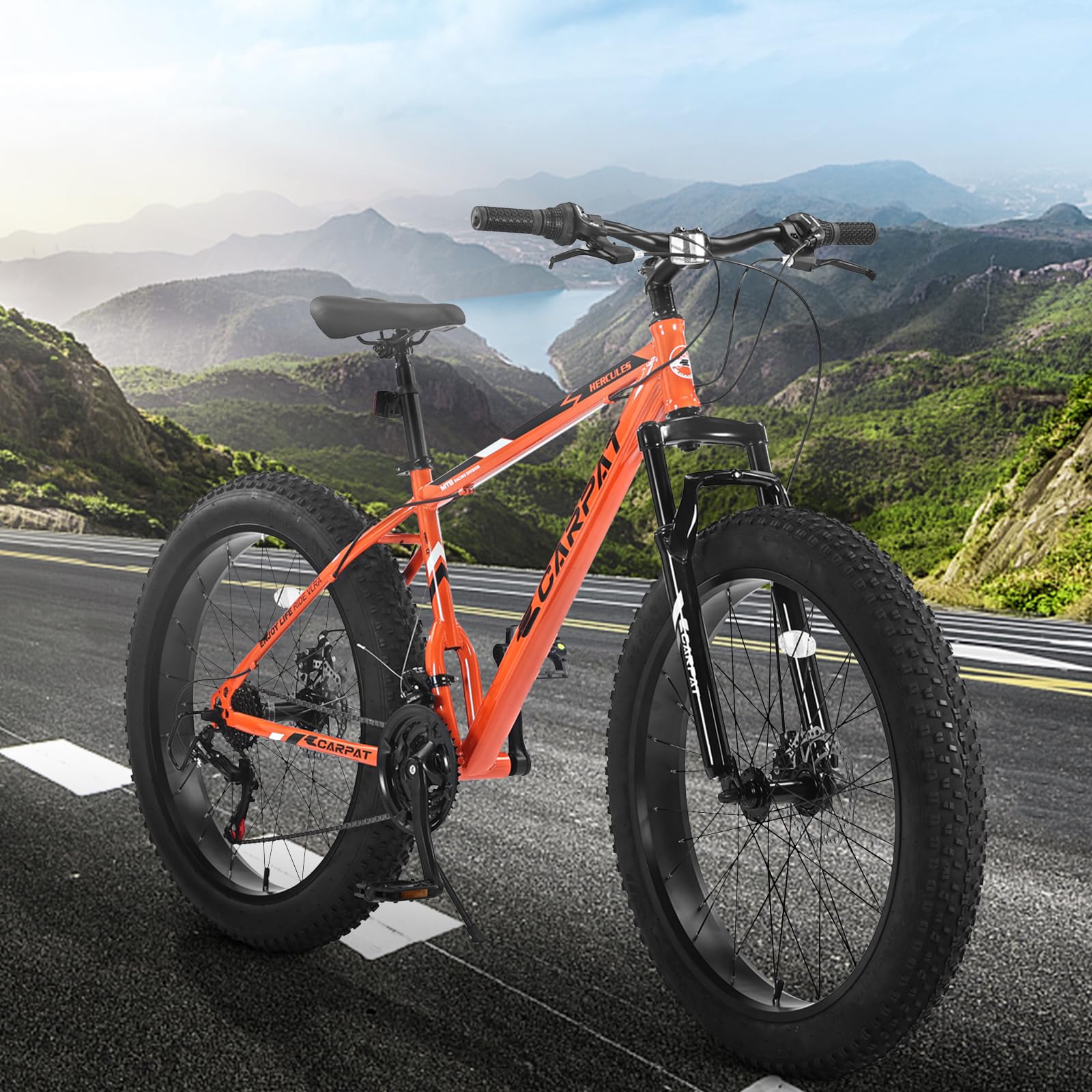 **Ecarpat 20/24/26 Inch Fat Tire Mountain Bike - 21 Speed, Dual Disc Brake, High-Carbon Steel Frame, Front Suspension - Men & Women's All-Terrain, Trail, Urban Commuter & City Bicycle for Adventure & Daily Riding**
