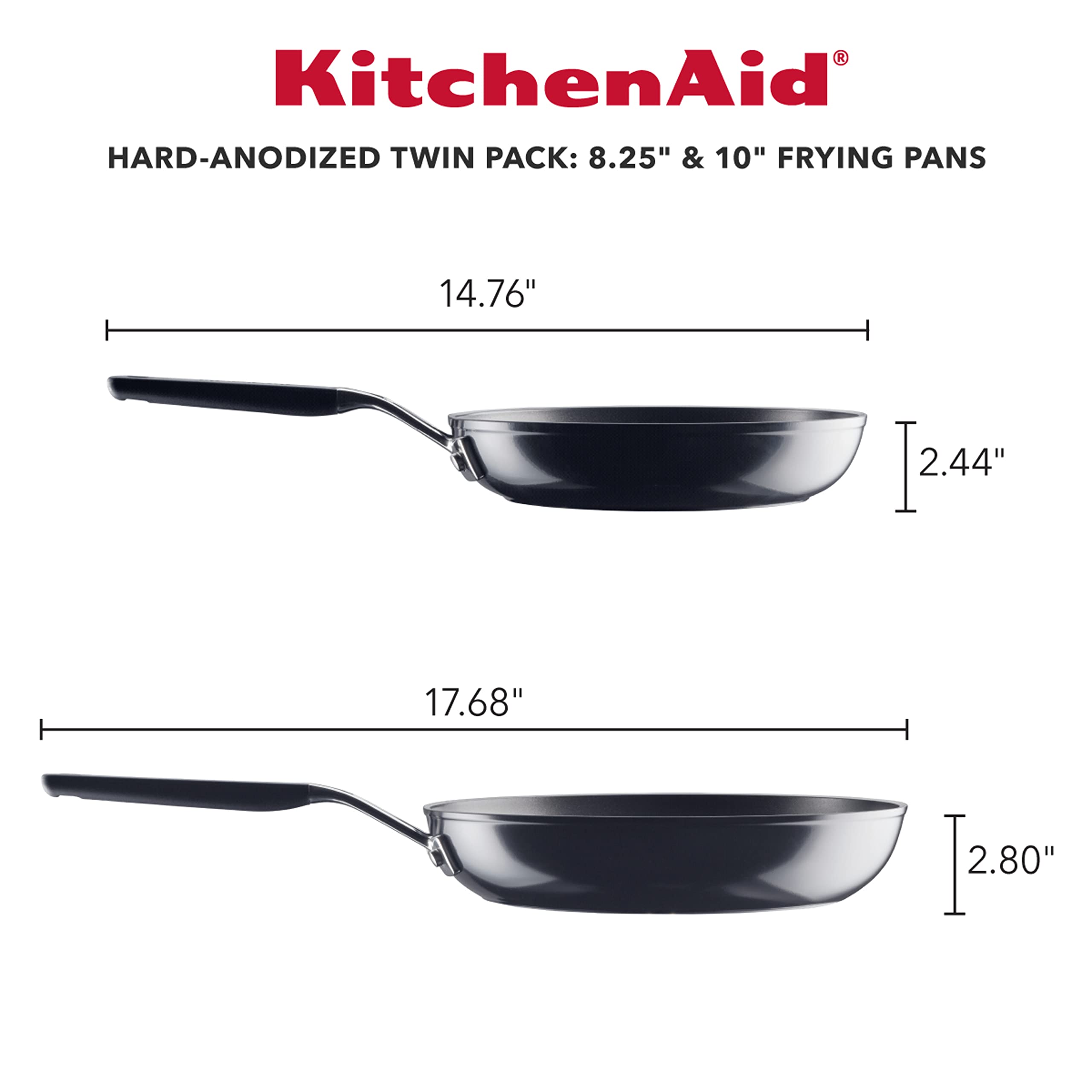 KitchenAid Hard Anodized Nonstick Frying Pan Set - 8.25 & 10 Inch Skillets, Onyx Black - Perfect for Sautéing, Frying & Cooking Eggs, Pancakes & More