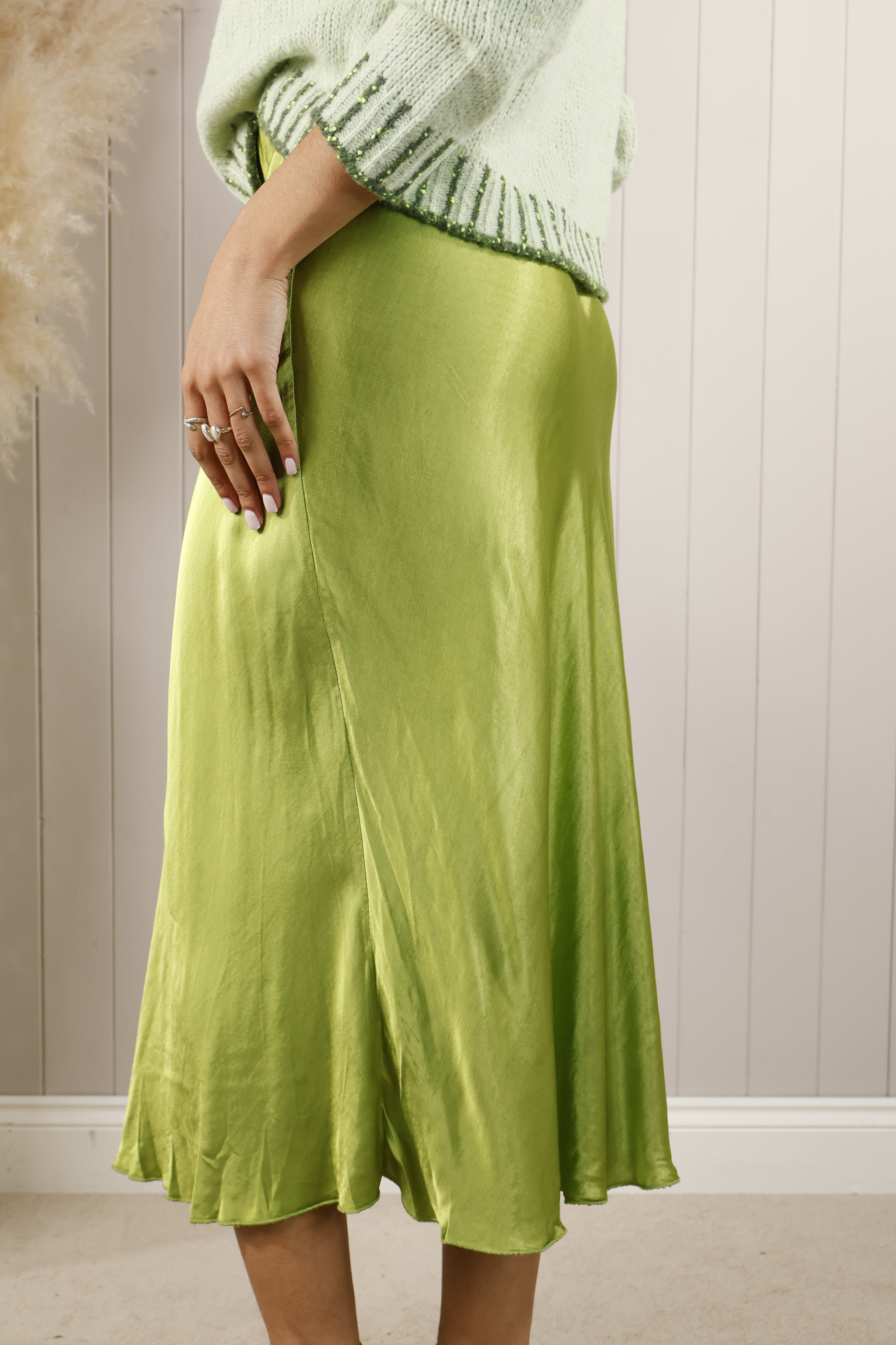 Lime Green Satin Flare Skirt for Women - Elegant Party & Evening Wear - Perfect for Weddings, Dances & Special Occasions