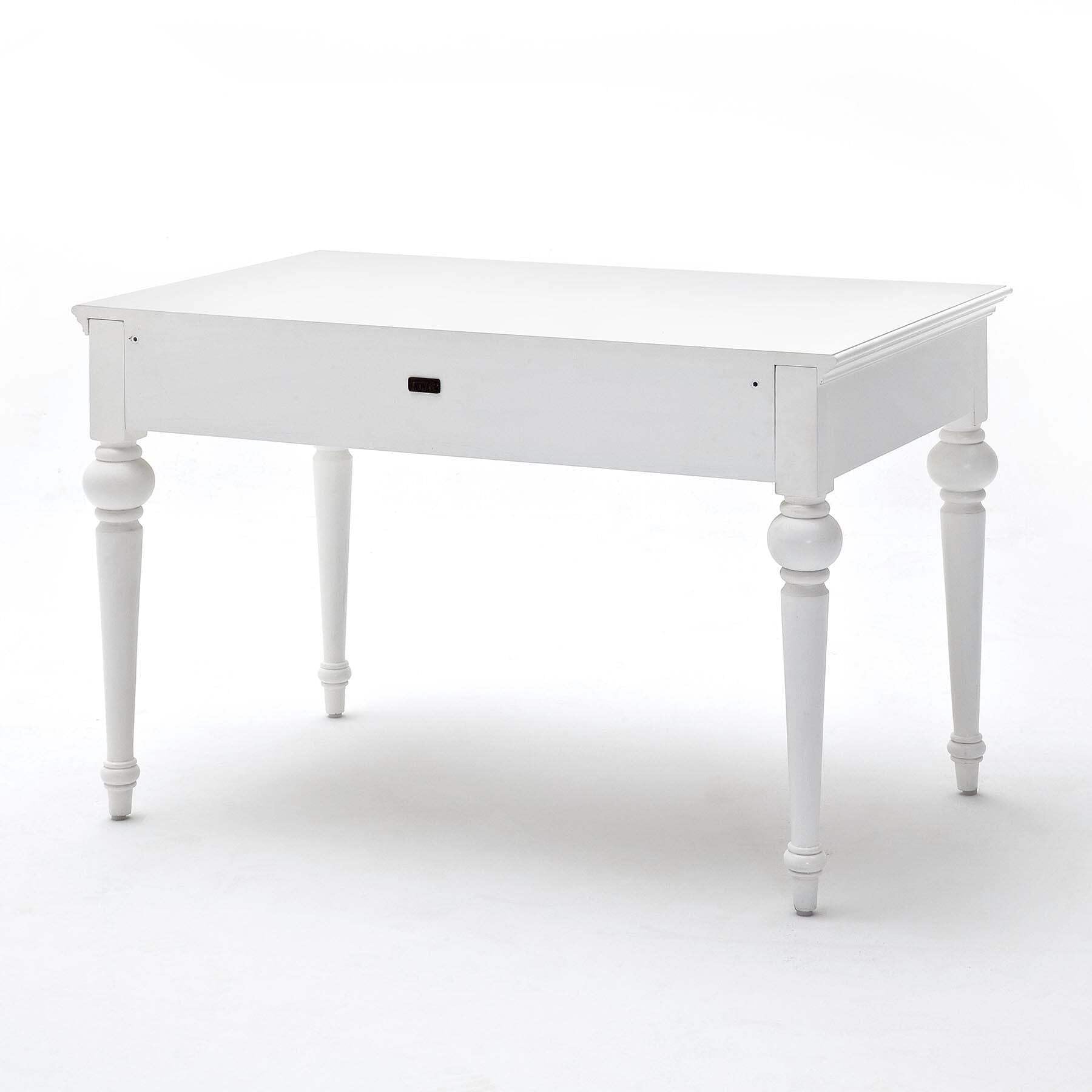 Provence Style Pure White Mahogany Wood Secretary Desk with 2 Drawers - Vintage Home Office Writing Desk for Study Room & Library