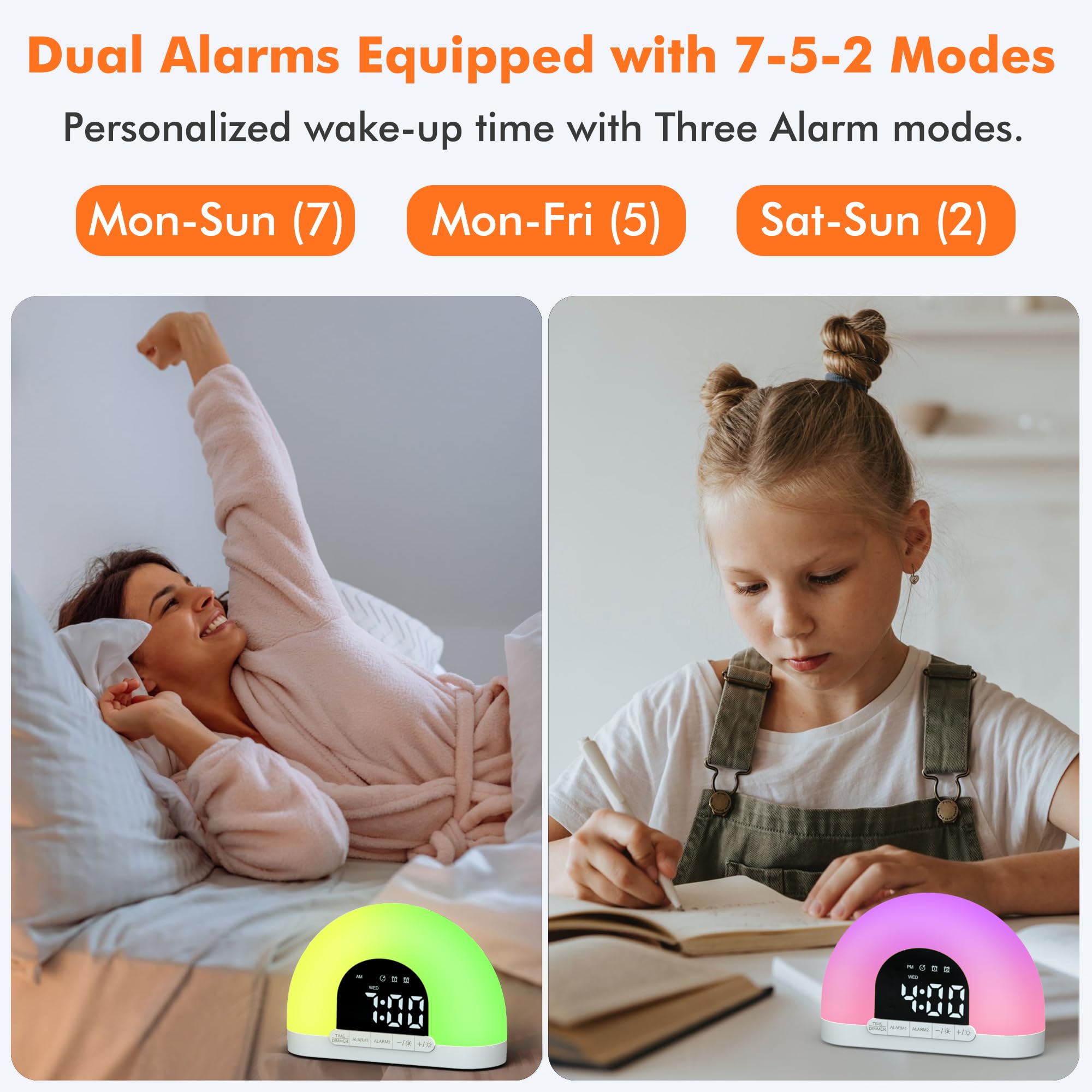 Sunrise Alarm Clock with Sunrise Simulation & Dual Alarms - Wake Up Light for Kids, Adults & Heavy Sleepers - 7 Natural Sounds, 7-5-2 Modes, Snooze & Night Light - Perfect for Bedroom, Home Office & Travel - Ideal Gift for Christmas, Birthday & Housewarming
