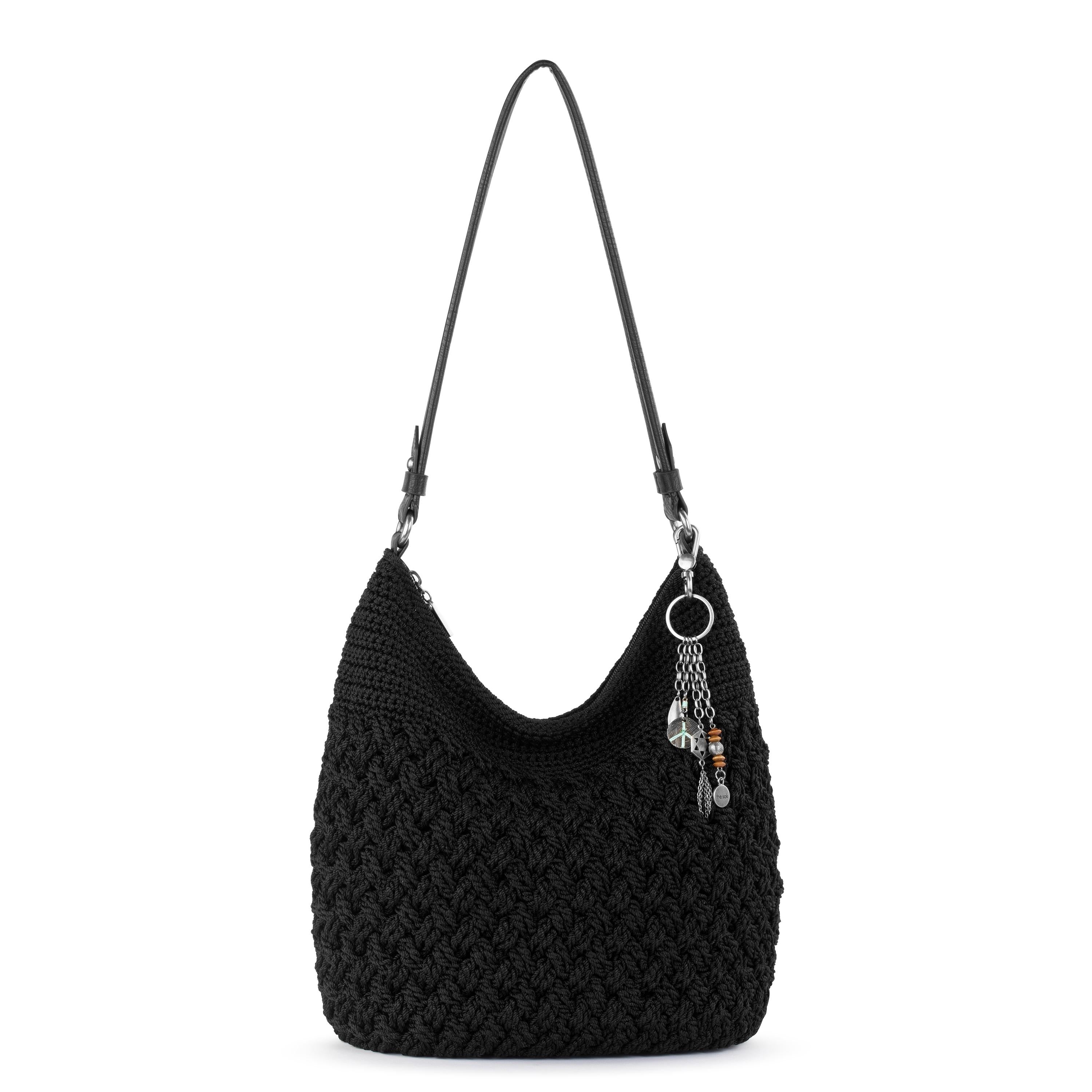 Handmade Sequoia Hobo Bag - Black Cozy Crochet Weave for Women | Boho Chic Shoulder Purse for Everyday Use, Travel & Shopping